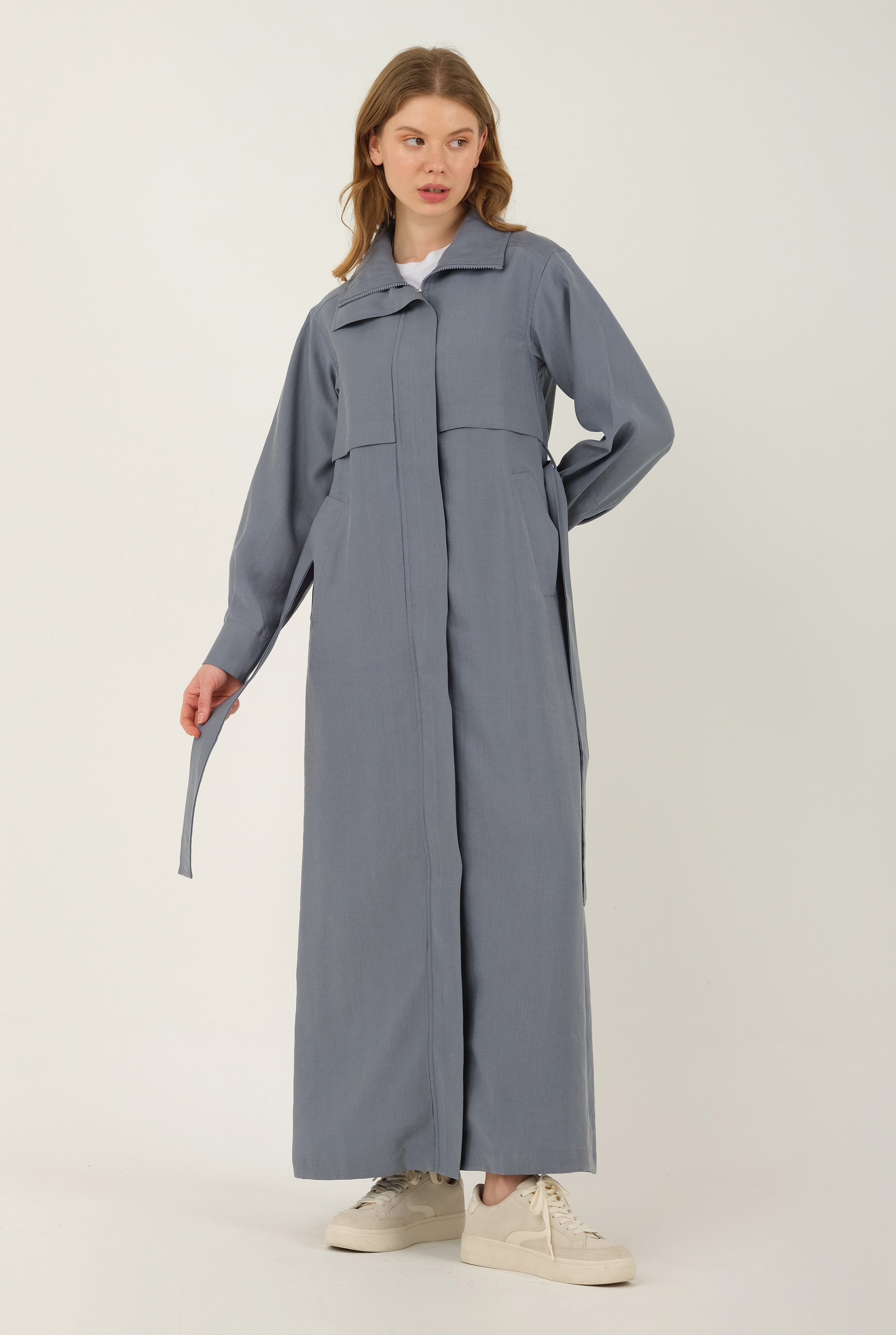 Trench Coat With Apron Jean Blue 