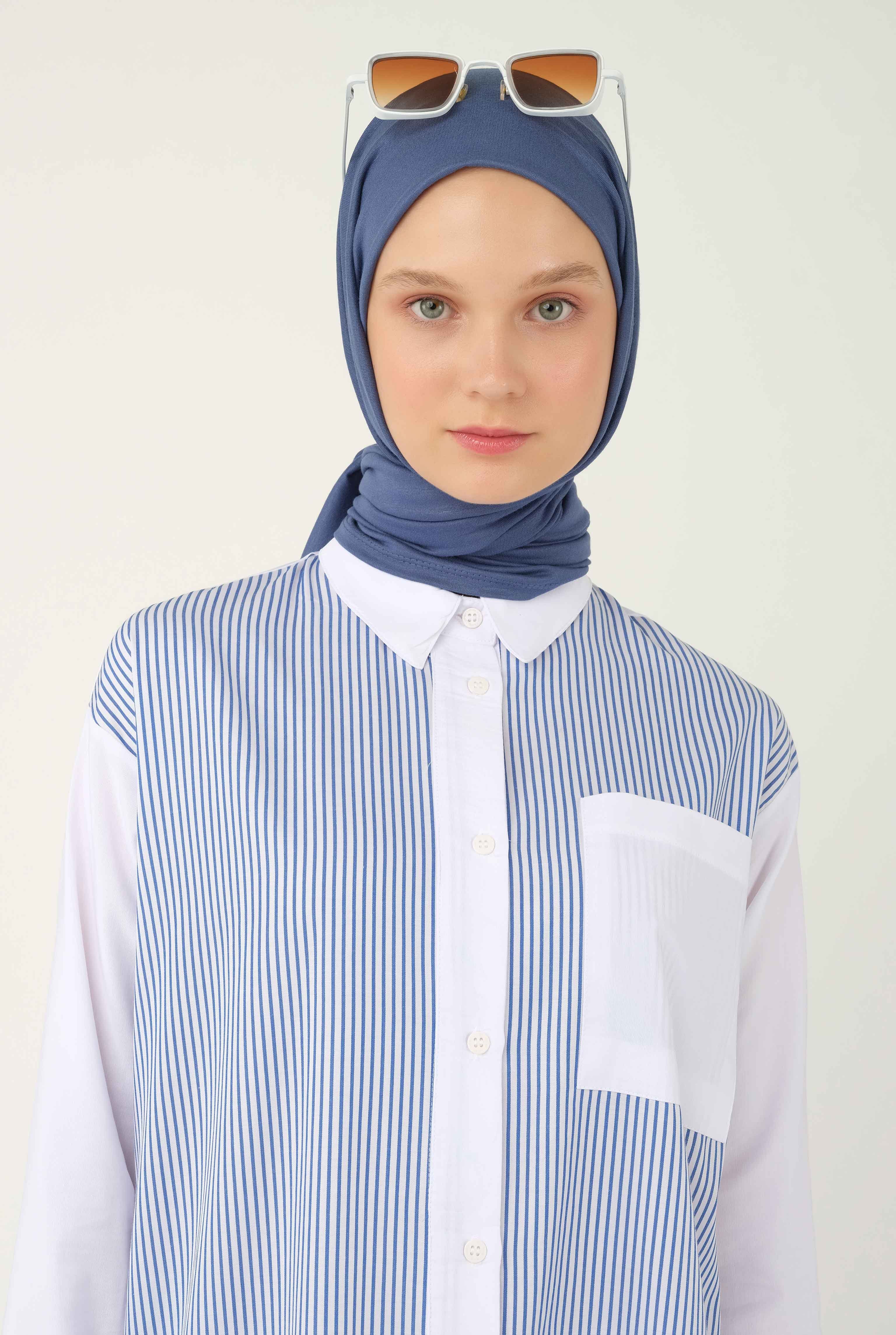 Striped Binding Shirt Blue