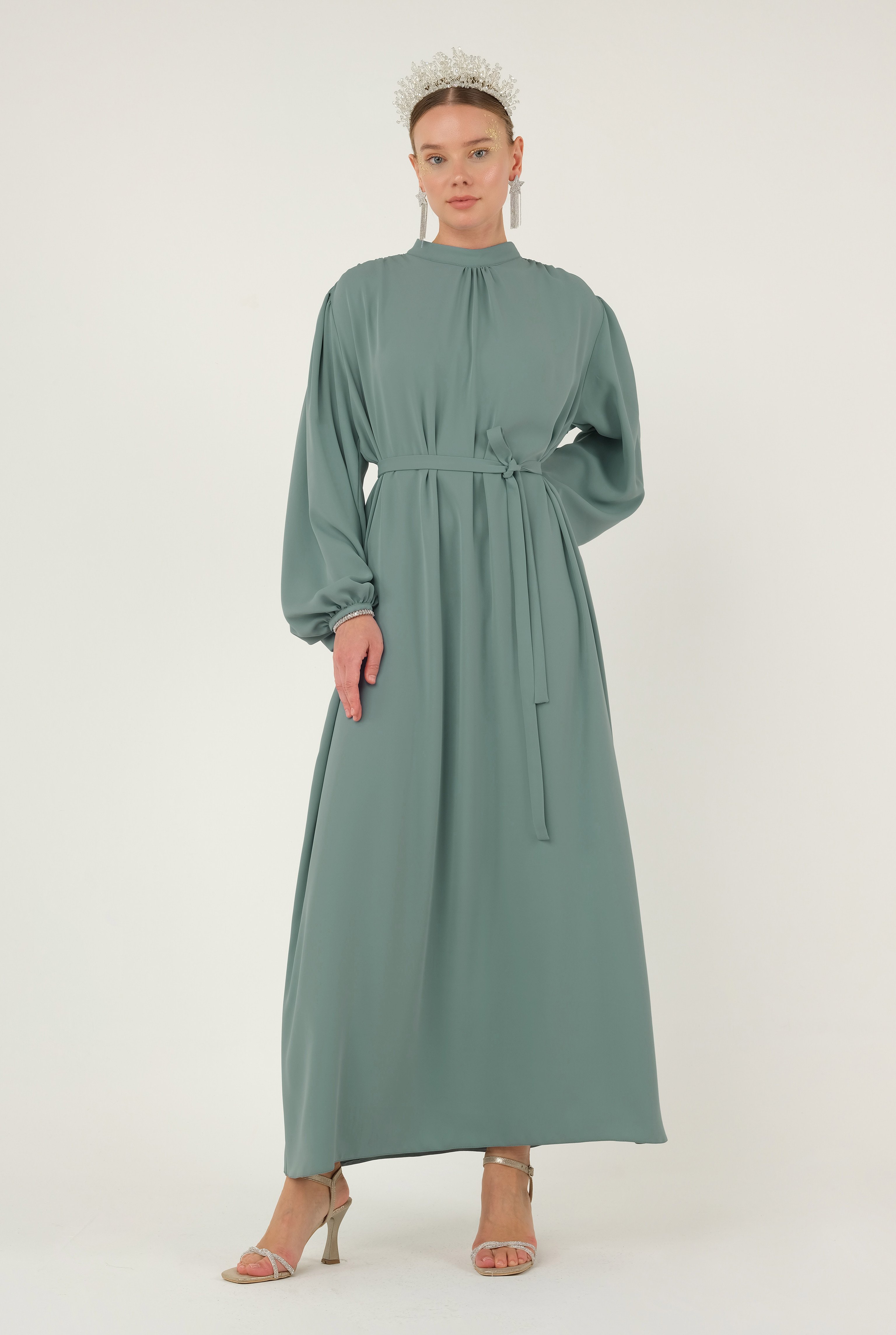 Shirred Collared Dress Mint 