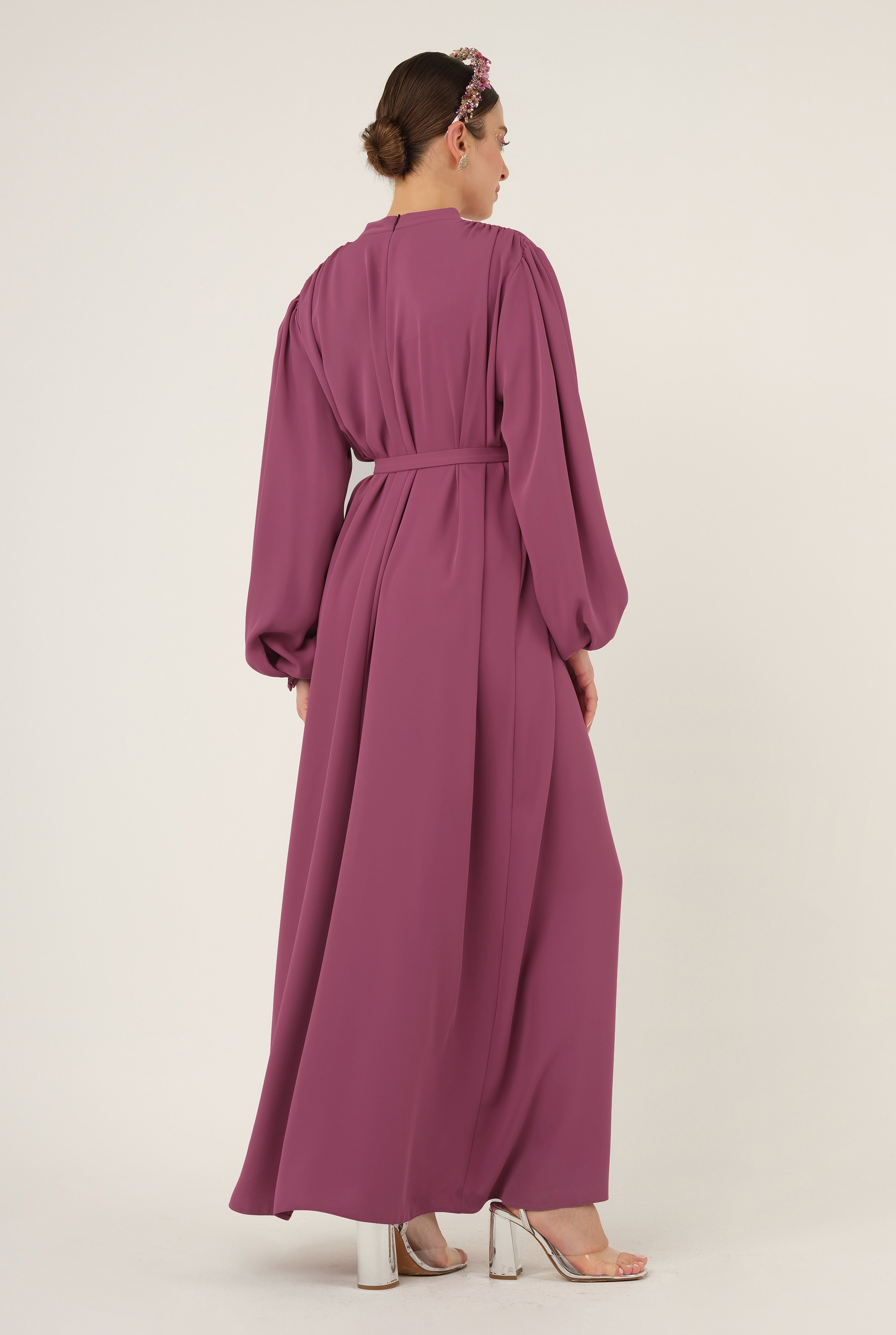 Shirred Collared Dress Damson Color 
