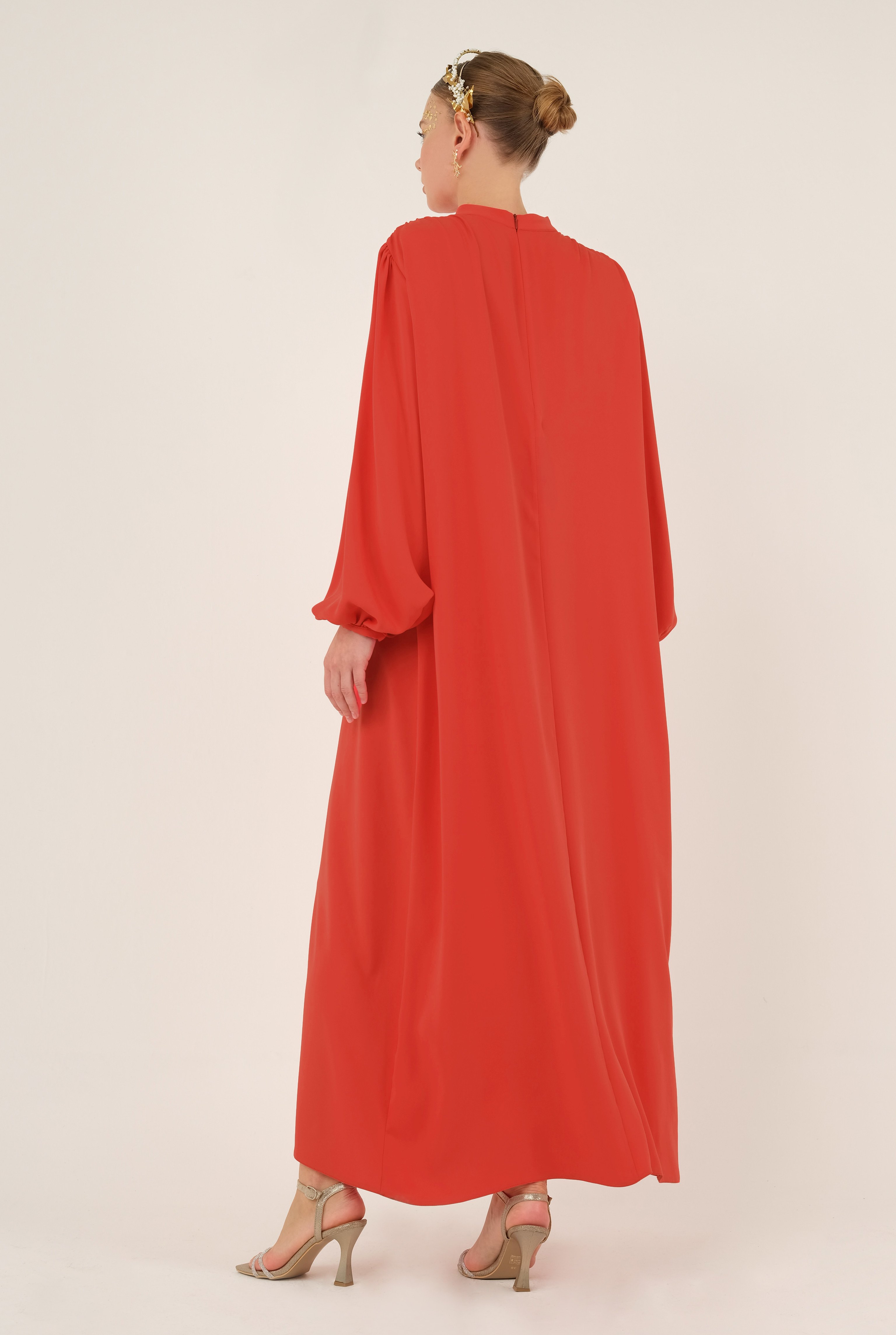 Shirred Collared Dress Garnet