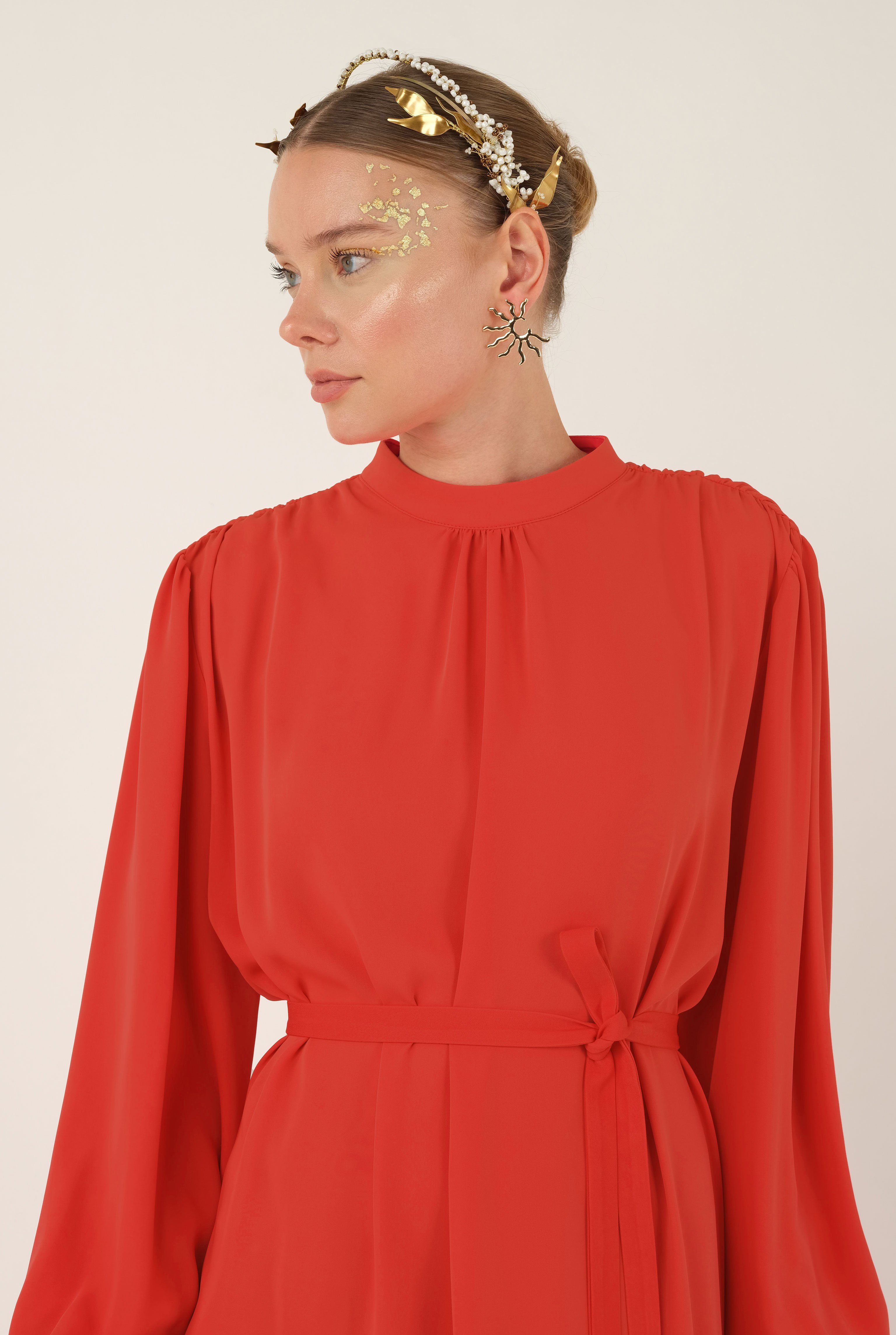 Shirred Collared Dress Garnet