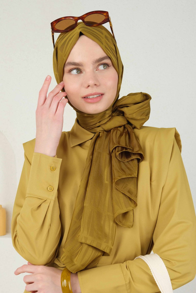 Jou Patterned Jacquard Shawl Oil Green - HE-QA