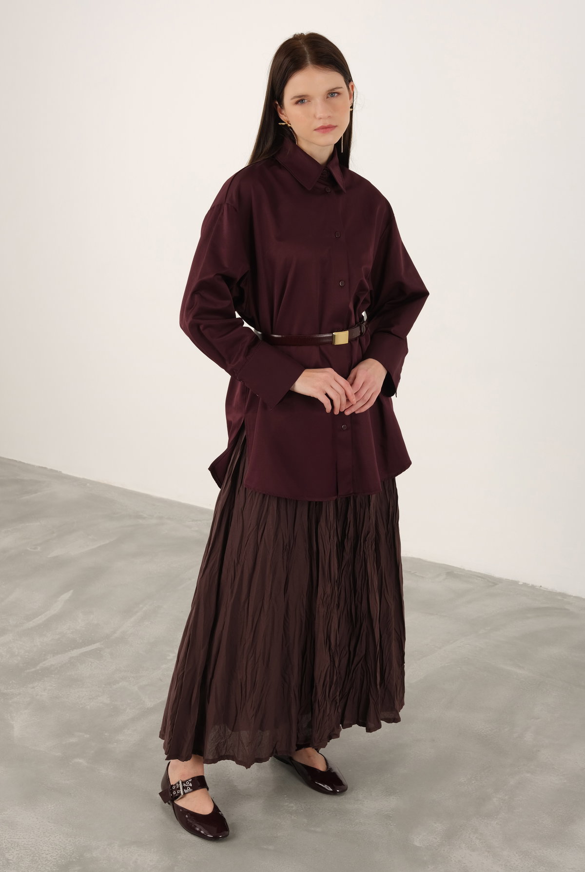 Poplin Shirt Short Bordeaux - HE-QA