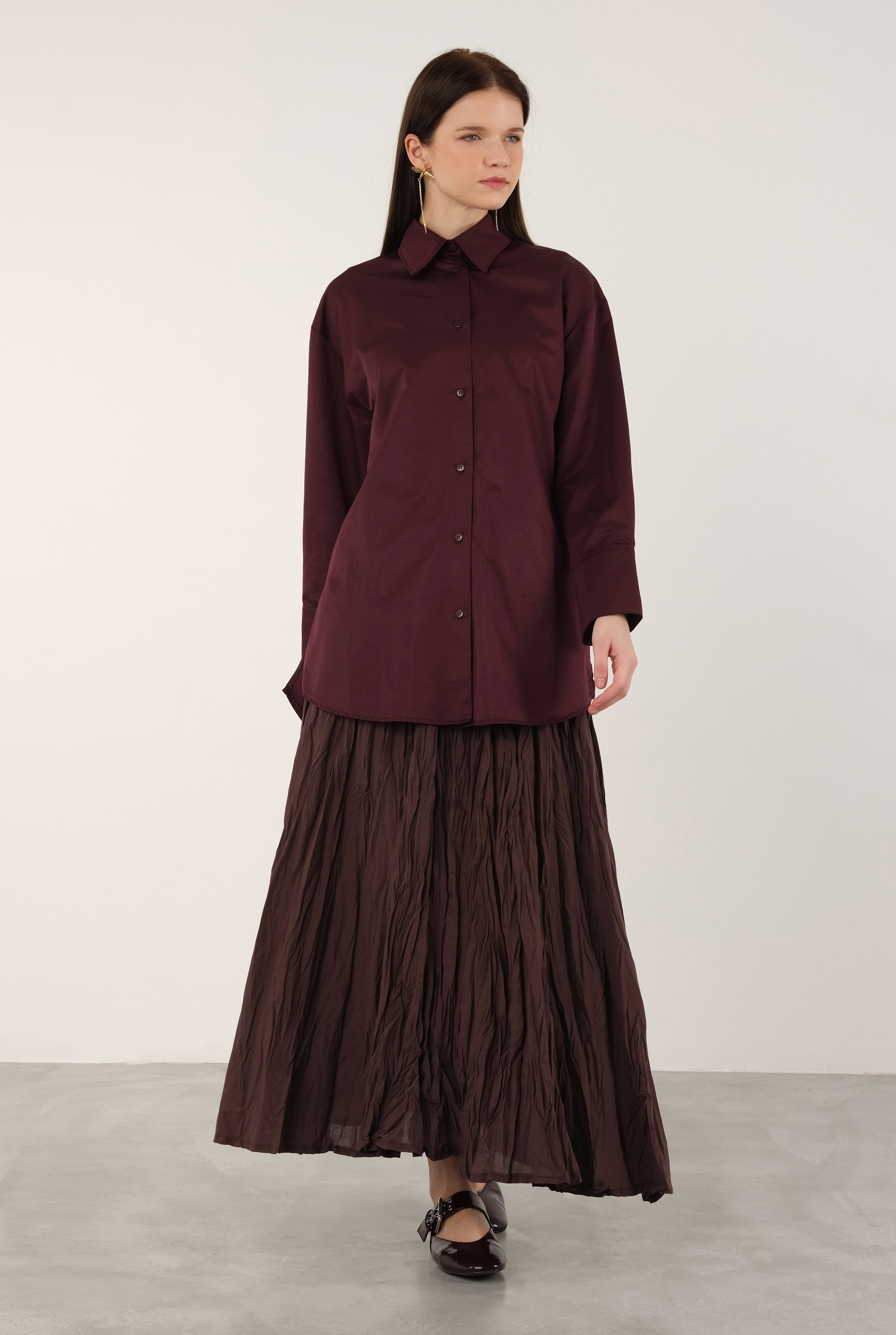 Poplin Shirt Short Bordeaux - 2