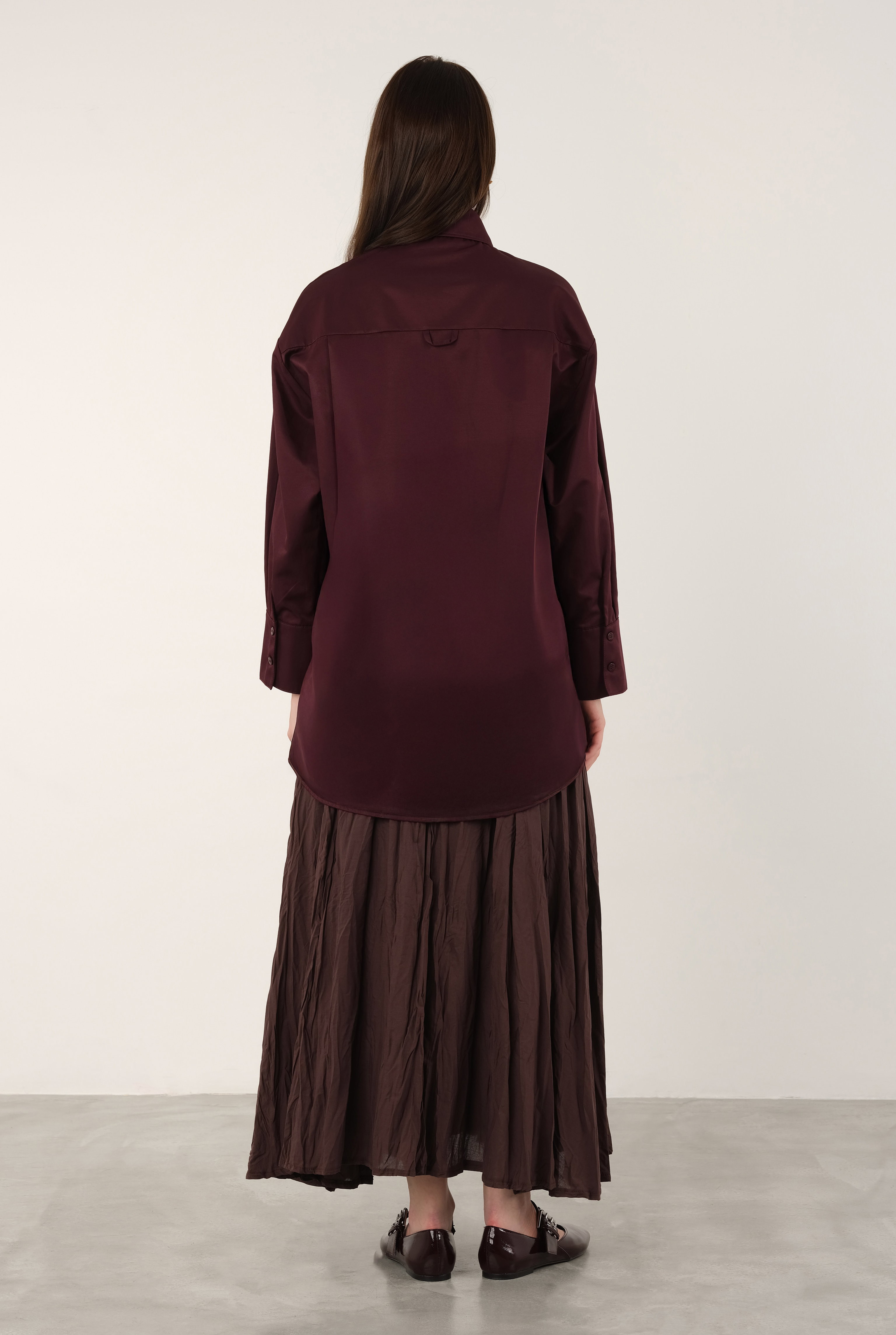 Poplin Shirt Short Bordeaux - 3