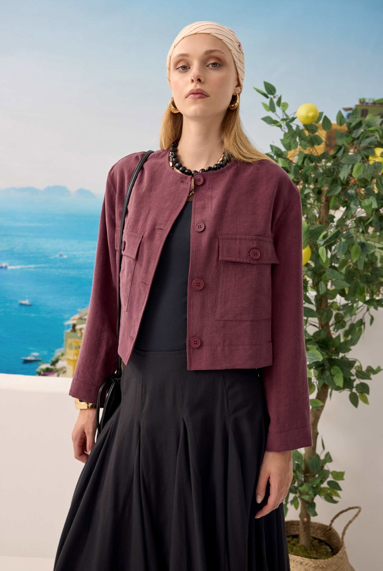 Modal Crop Ceket Bordo - HE-QA
