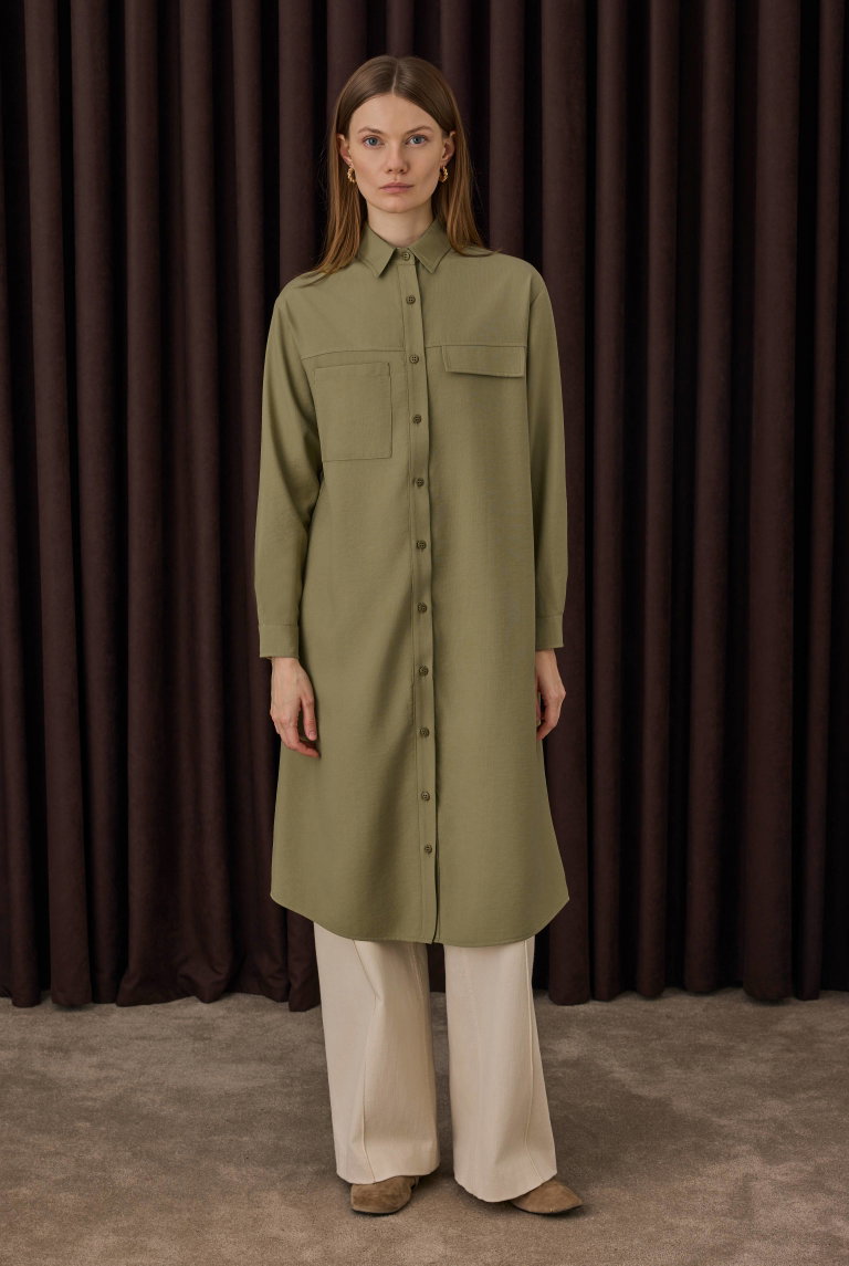 Pocket Detailed Long Shirt Pastel Pistachio - HE-QA