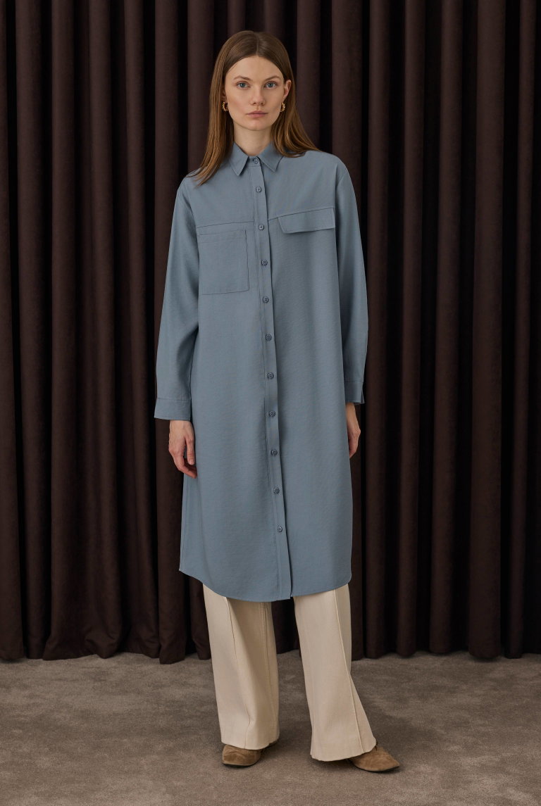 Pocket Detailed Long Shirt Lavender Blue - HE-QA