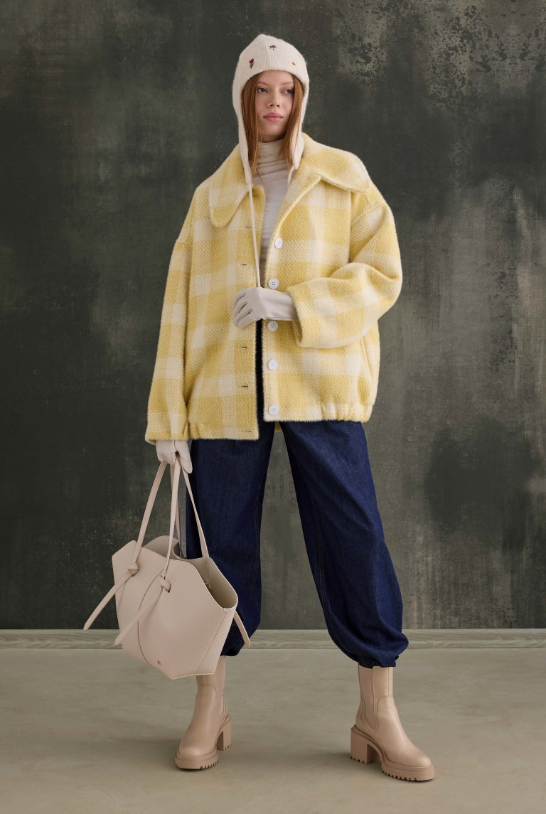Plaid Bomber Jacket Soft Yellow - HE-QA