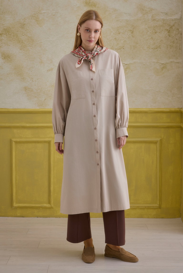 Mandarin Collar Long Tunic Soft Cashmere - HE-QA