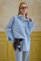 Striped Wide Cuff Shirt Blue 