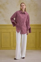 Striped Wide Cuff Shirt Bordeaux 