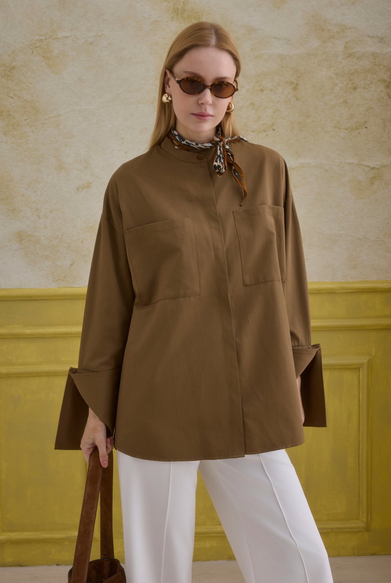 Cuff Detailed Shirt Nutshell - HE-QA