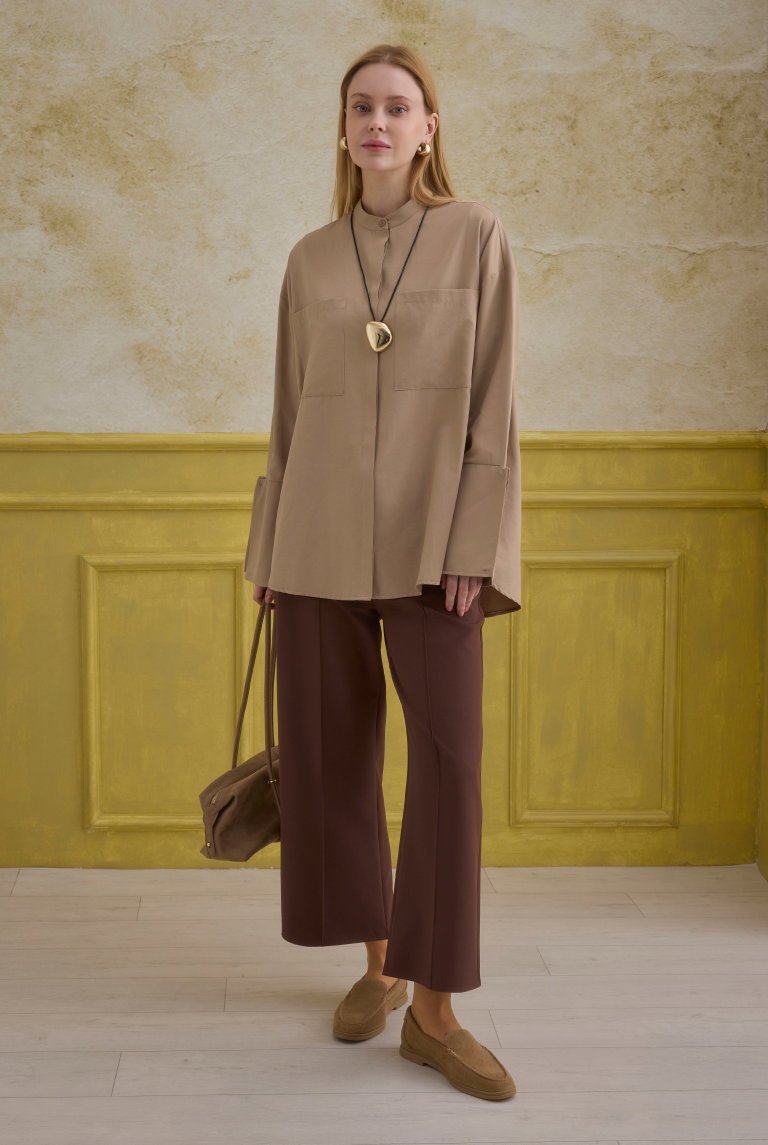 Cuff Detailed Shirt Latte - HE-QA