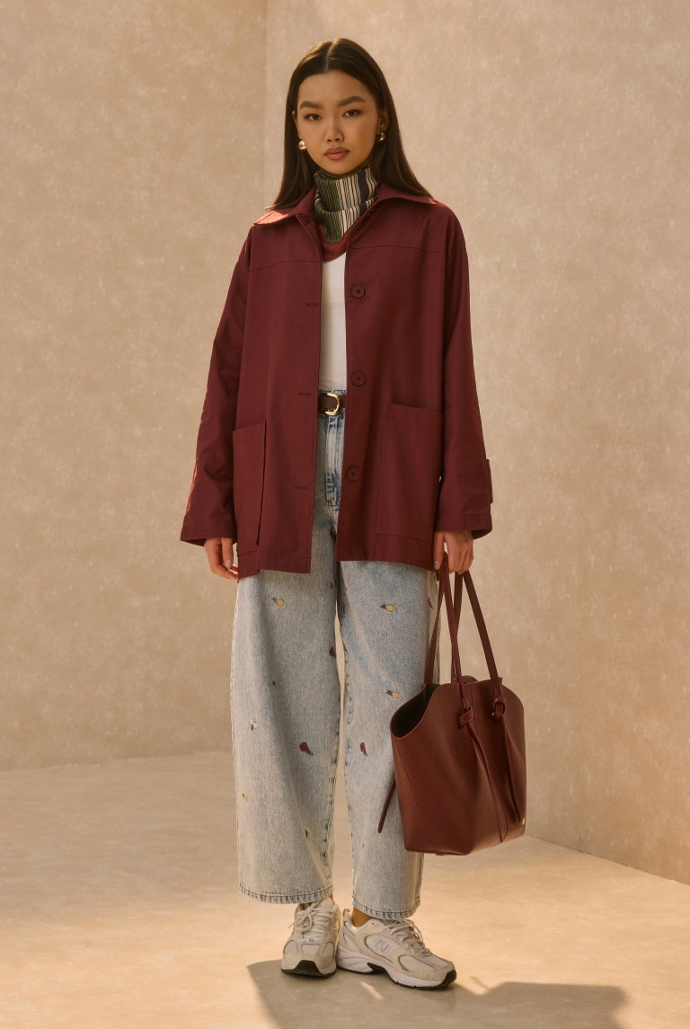 Basic Gabardin Ceket Bordo - HE-QA