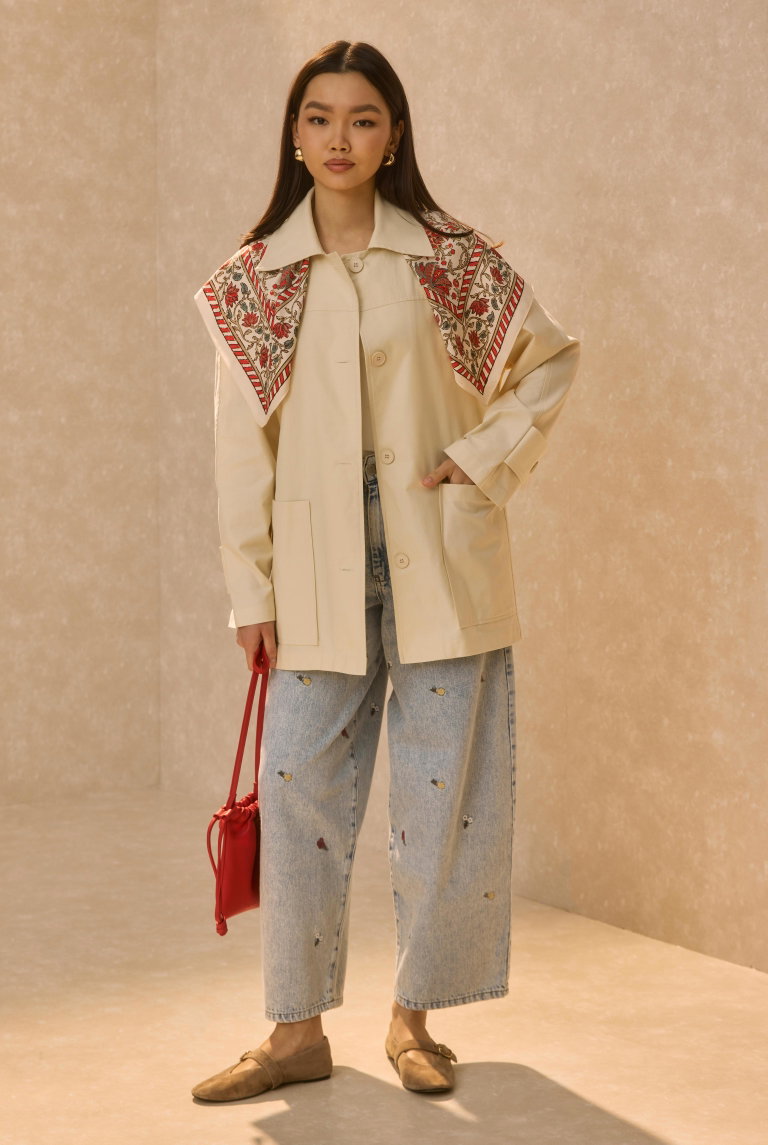 Basic Gabardin Ceket Ekru - HE-QA