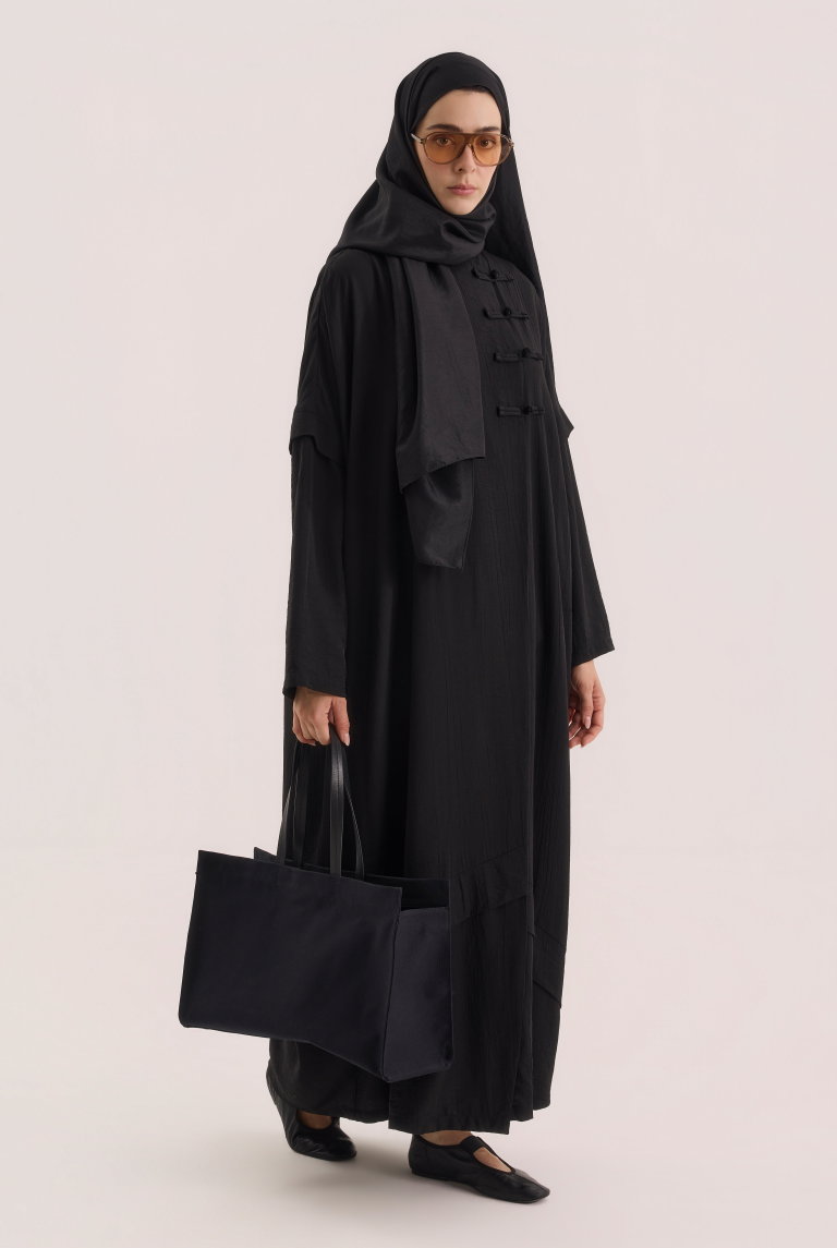 Aller Detaylı Abaya Siyah - HE-QA
