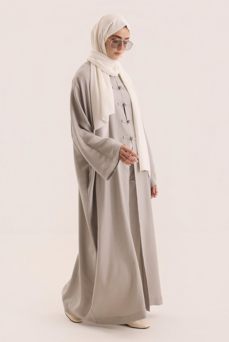 Çin Düğmeli Abaya Gri - HE-QA