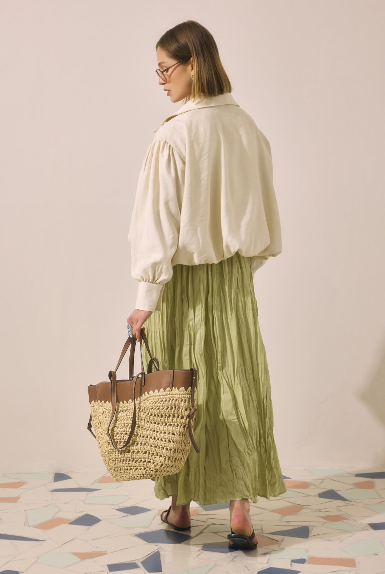 Woven Raffia Tote Bag Beige 