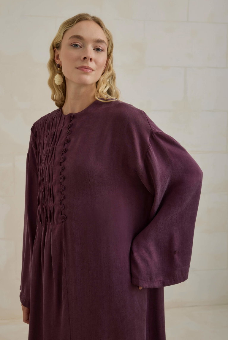 Nervür Motifli Liyosel Abaya Bordo - HE-QA