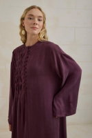 Pintuck Detail Lyocell Abaya Bordeaux 