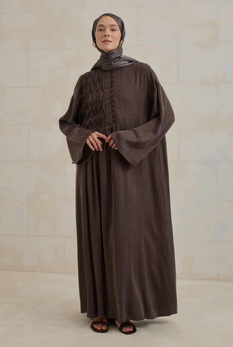 Nervür Motifli Liyosel Abaya Acı Kahve - HE-QA