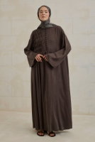 Pintuck Detail Lyocell Abaya Dark Brown 