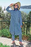 Long Swimwear Set with Windbreaker Detail Light Blue 