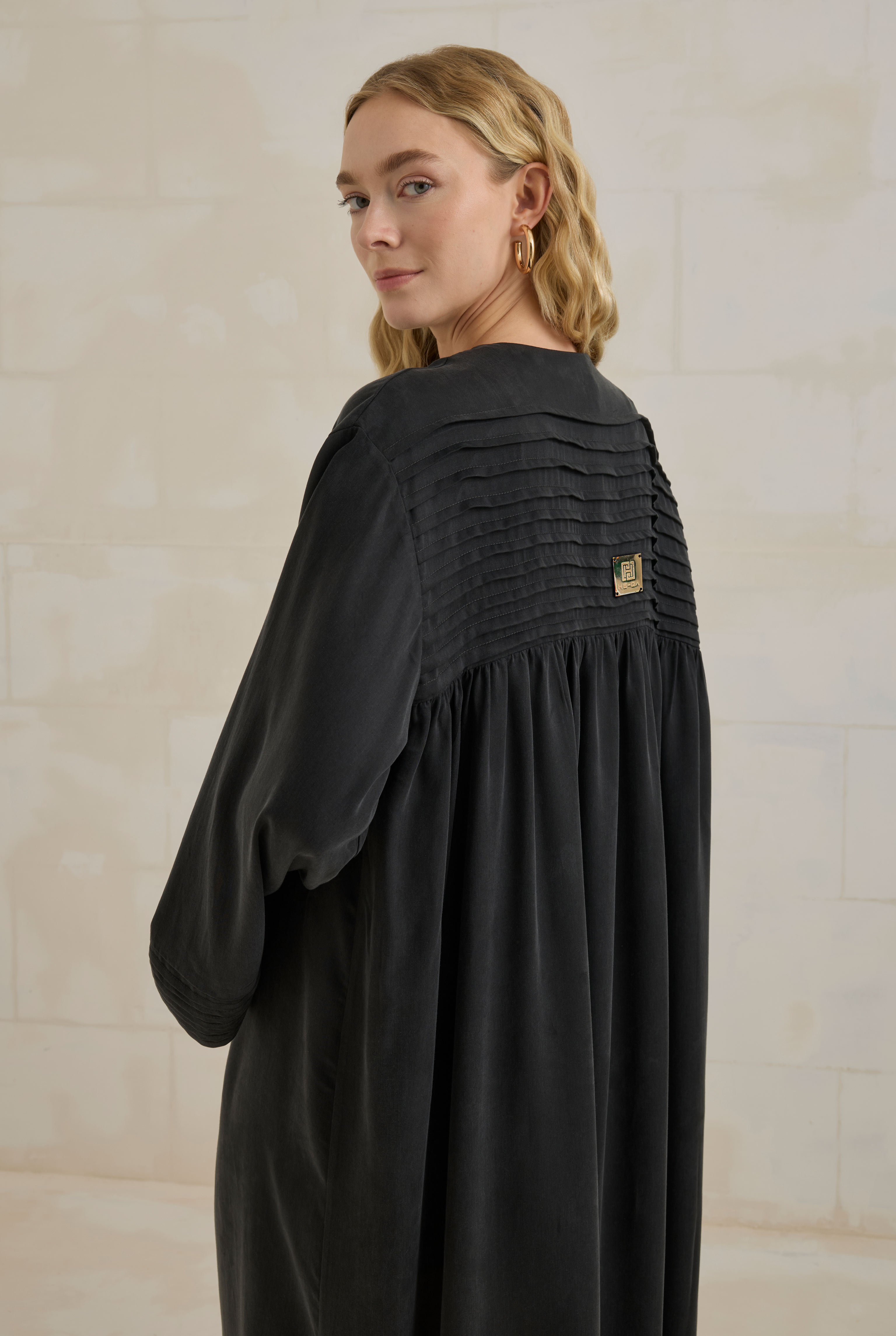 Nervürlü Liyosel Abaya Siyah - 6