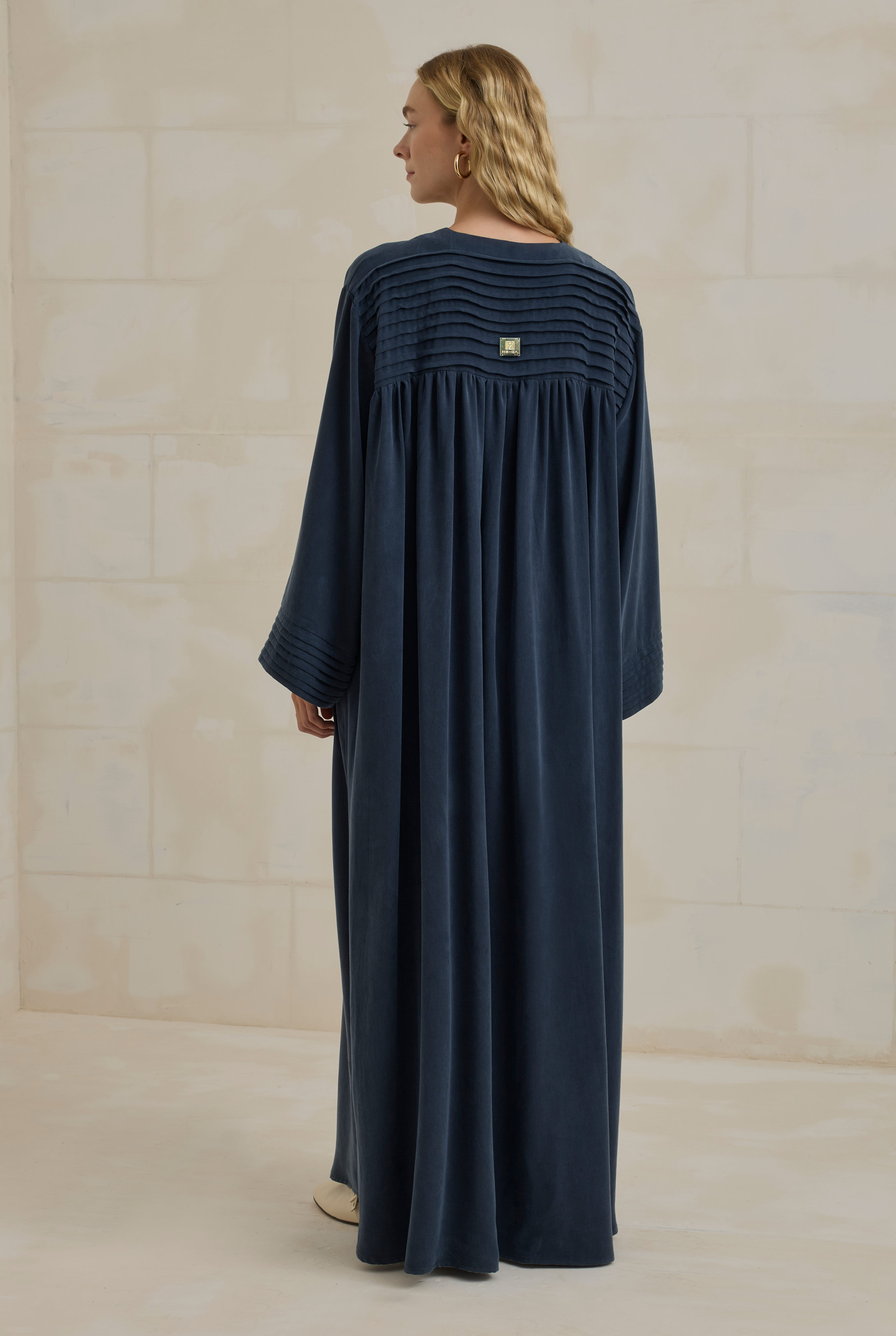 Nervürlü Liyosel Abaya Lacivert - 7