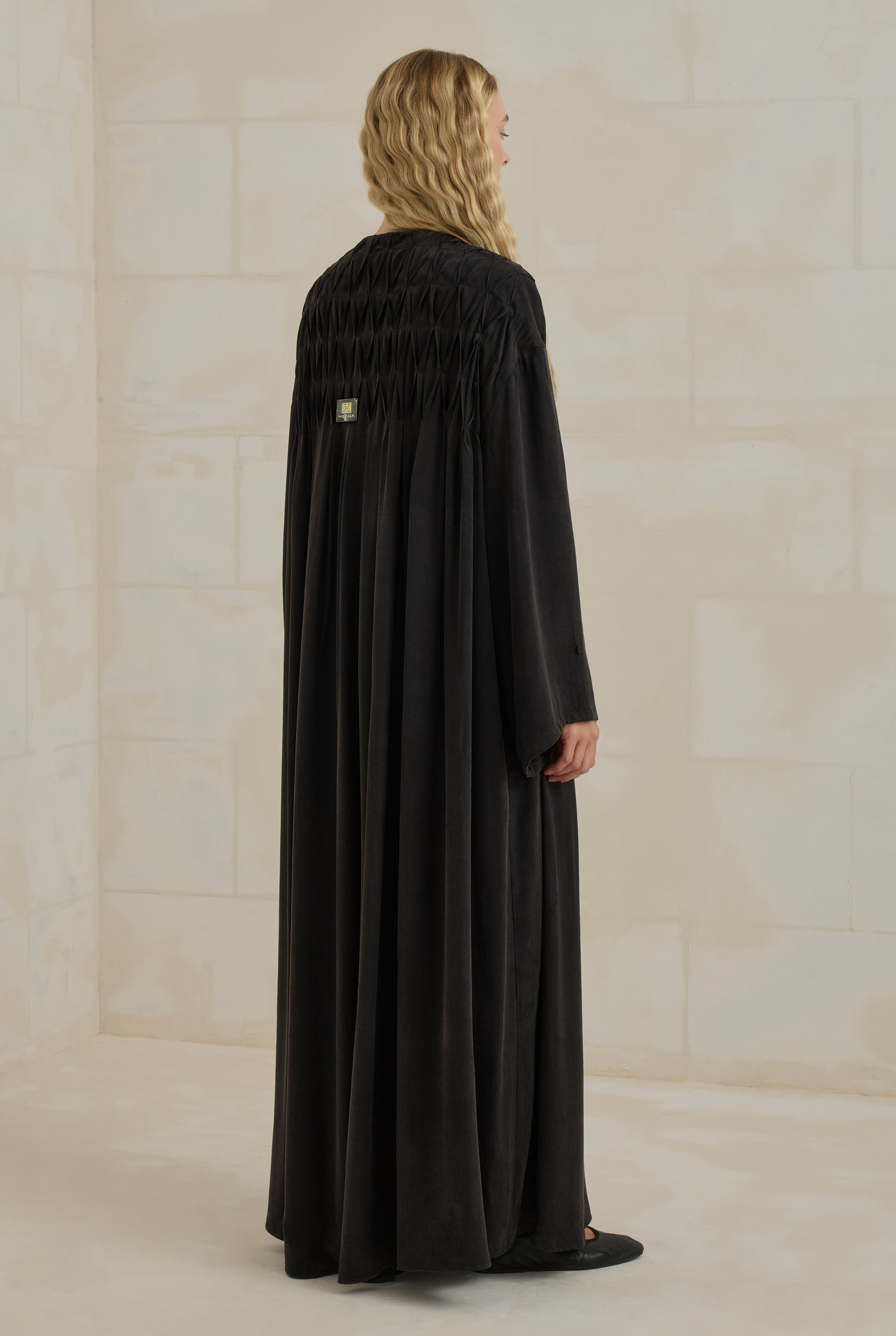 Nervür Motifli Liyosel Abaya Siyah - 5
