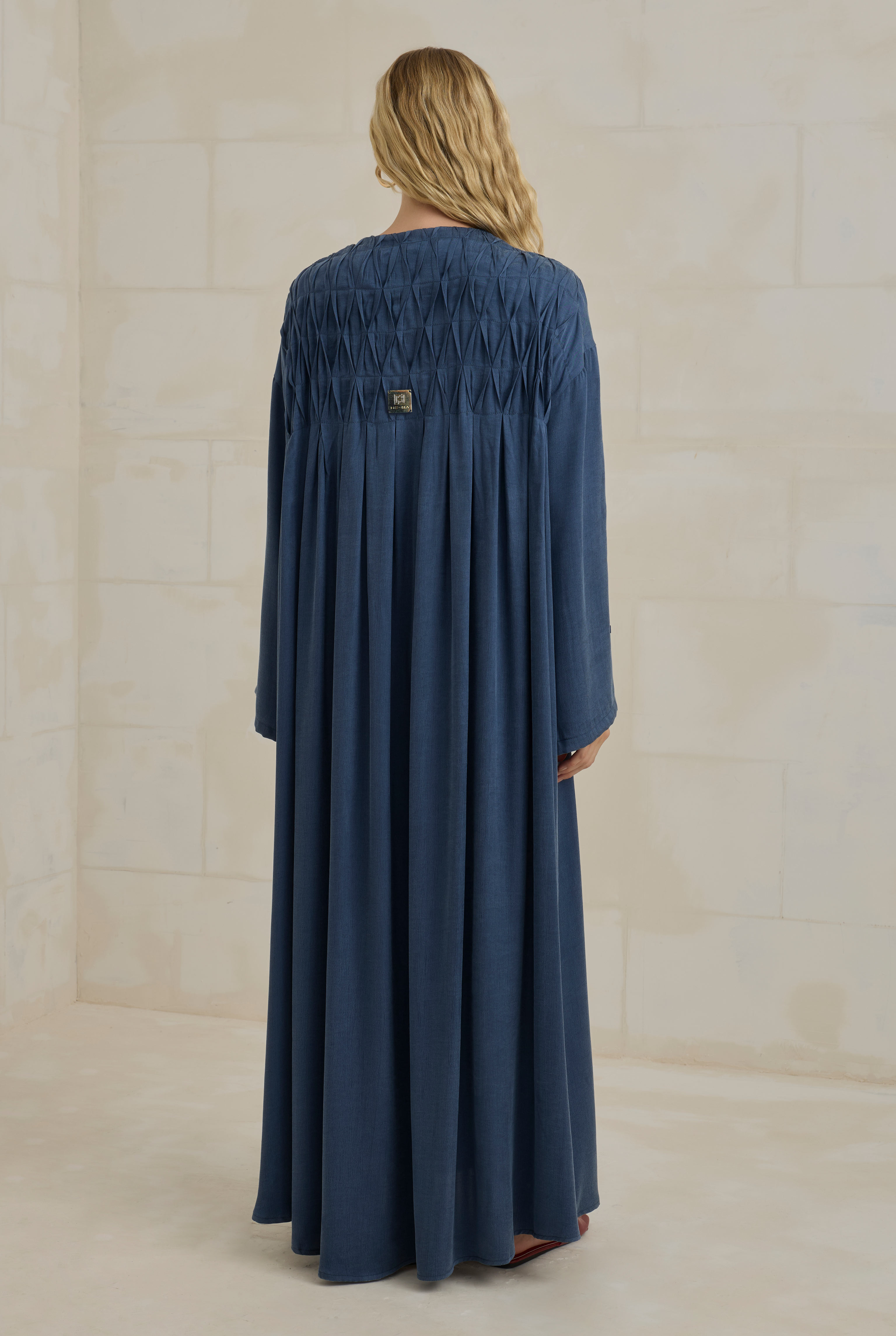 Nervür Motifli Liyosel Abaya Kot Mavi - 4