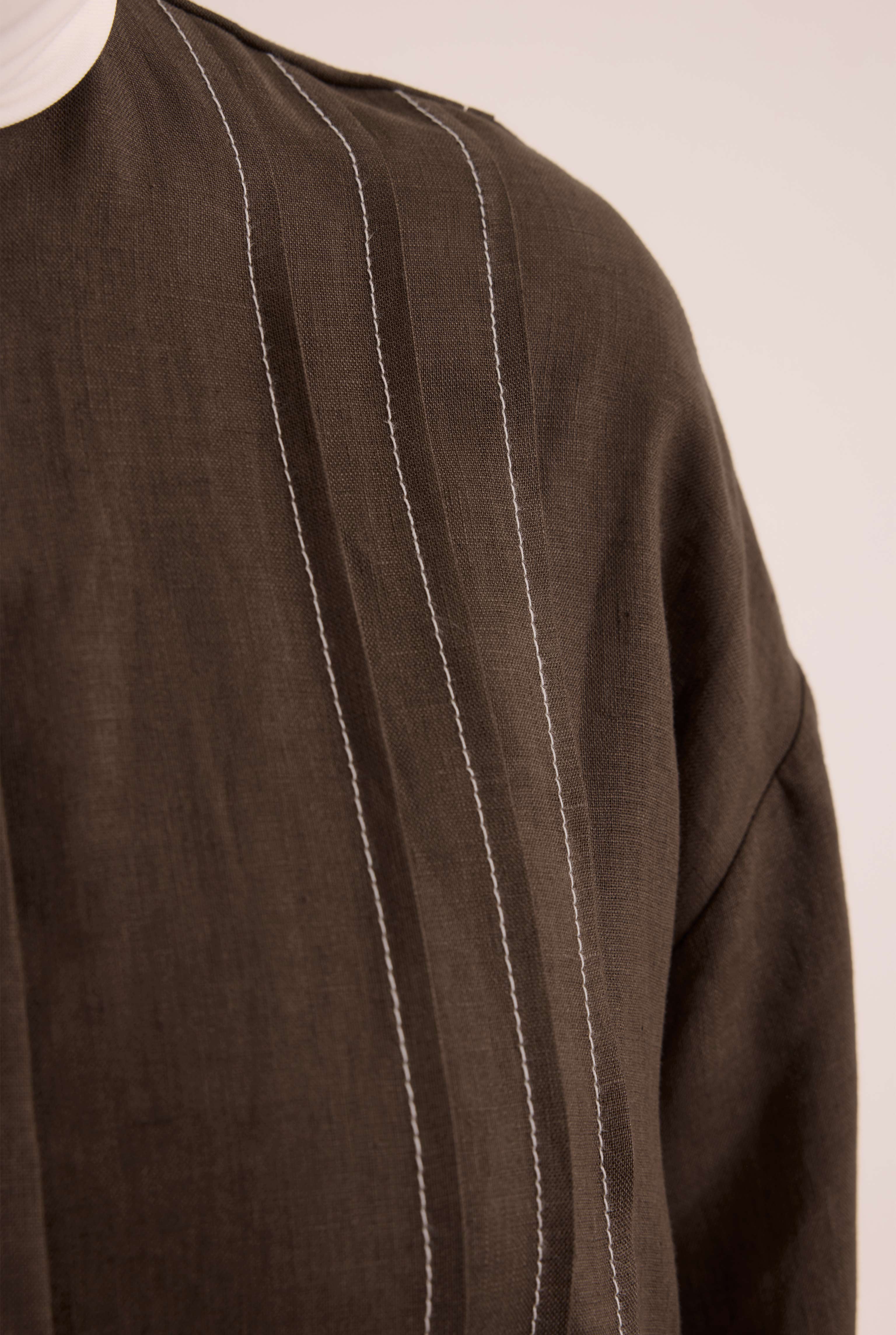 Kontrast Dikişli Abaya Acı Kahve - 7