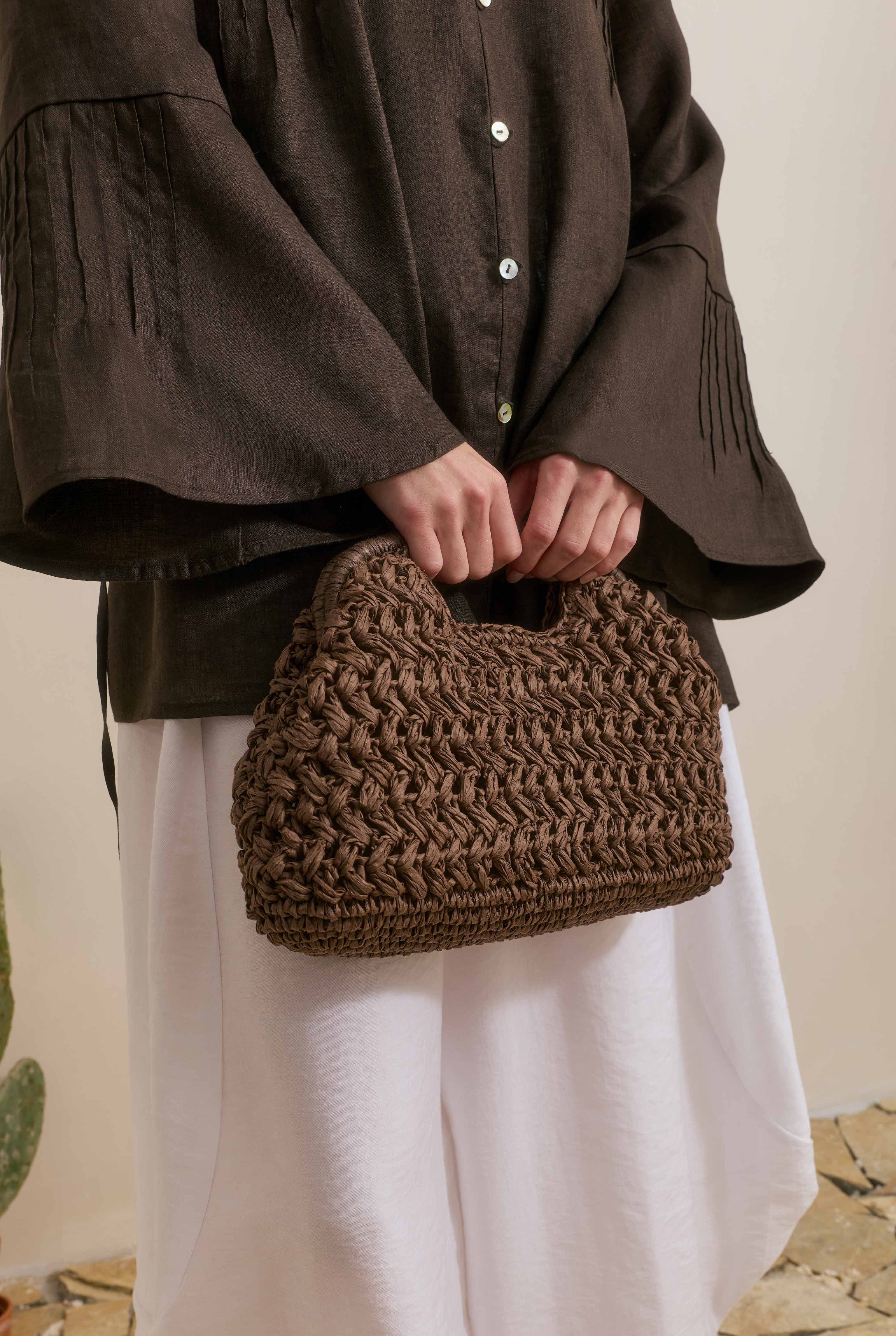 Hasır Clutch Çanta Kahverengi - 1