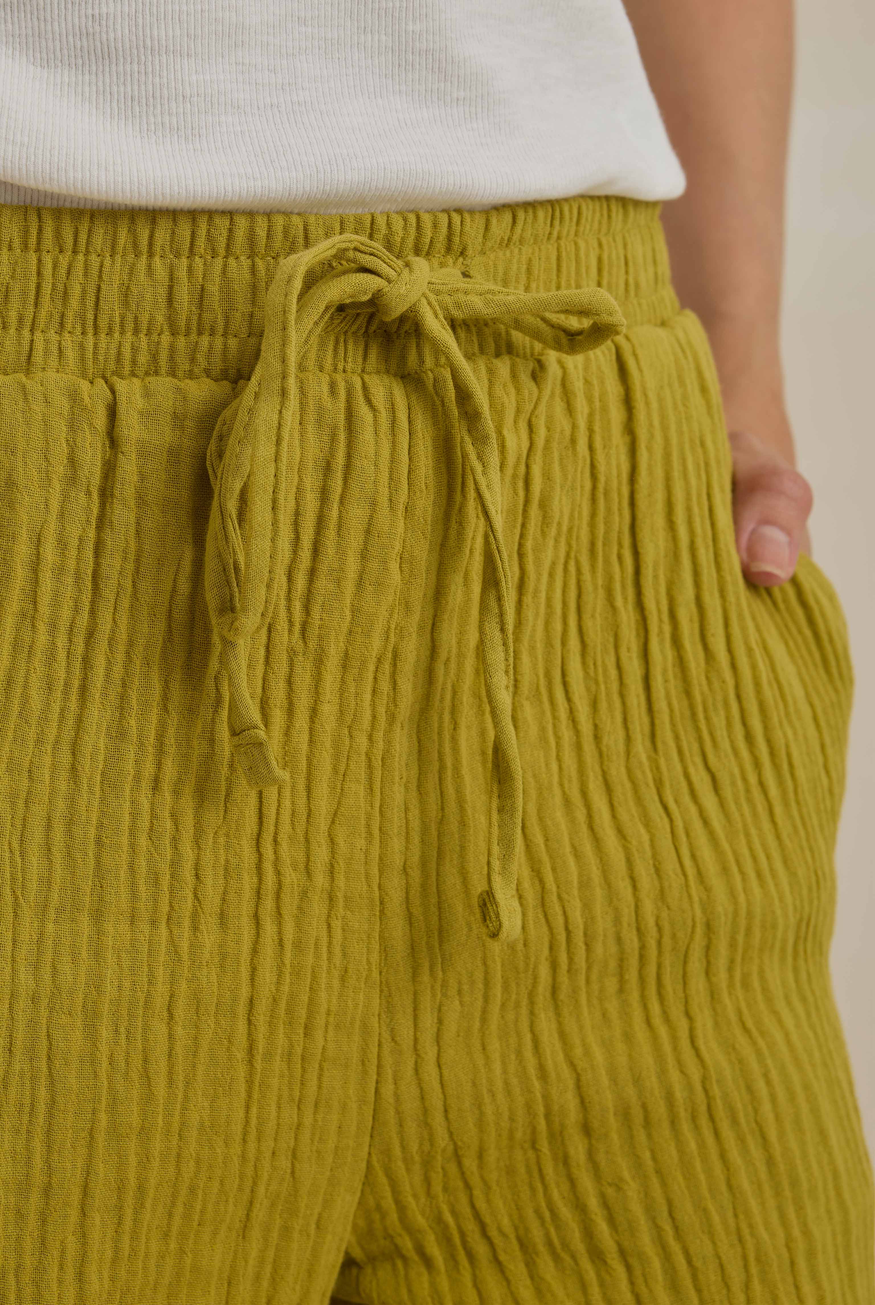 Muslin Wide Leg Trousers Light Oil Green - 4