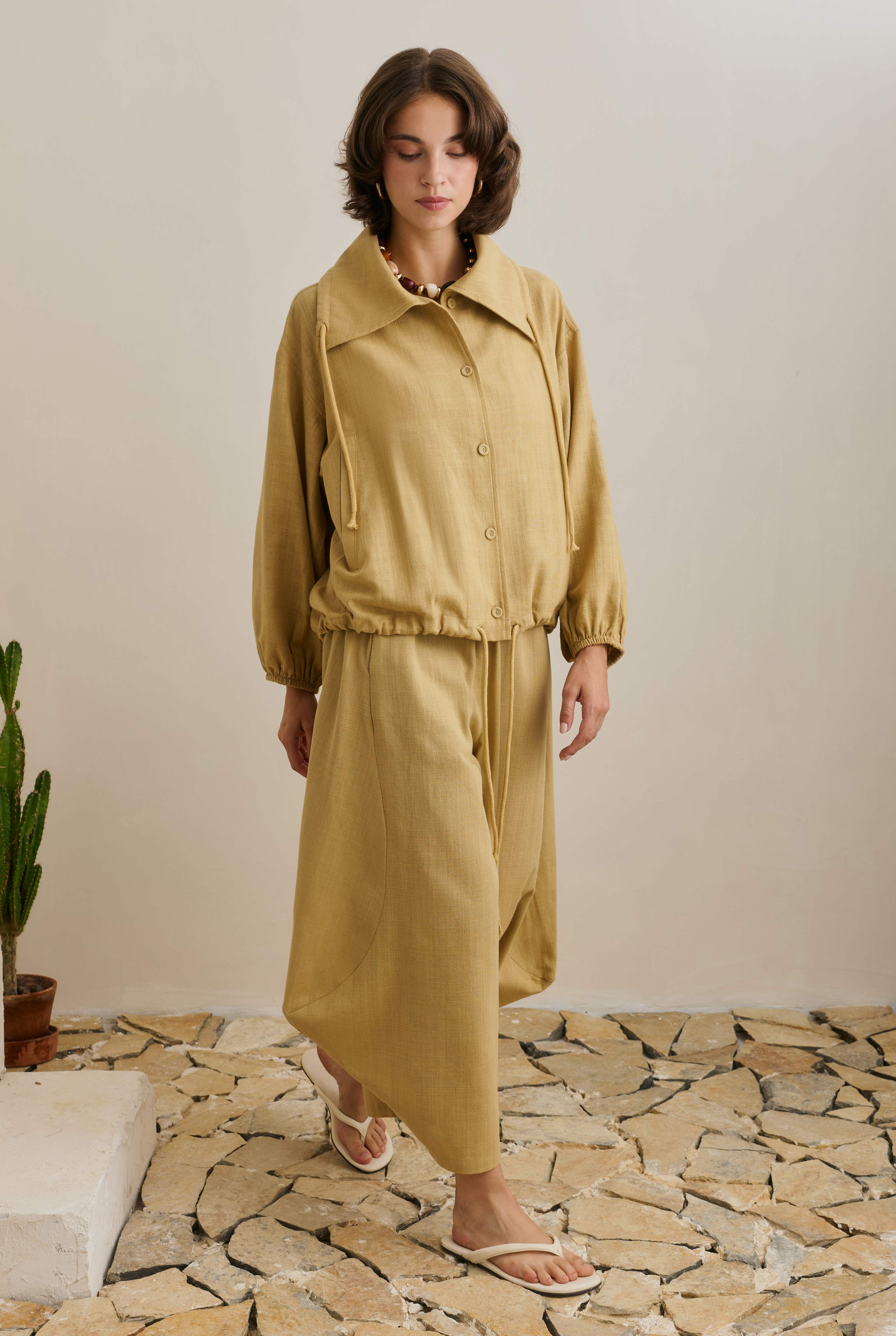 Pamuk Keten Balon Pantolon Açık Camel - 2