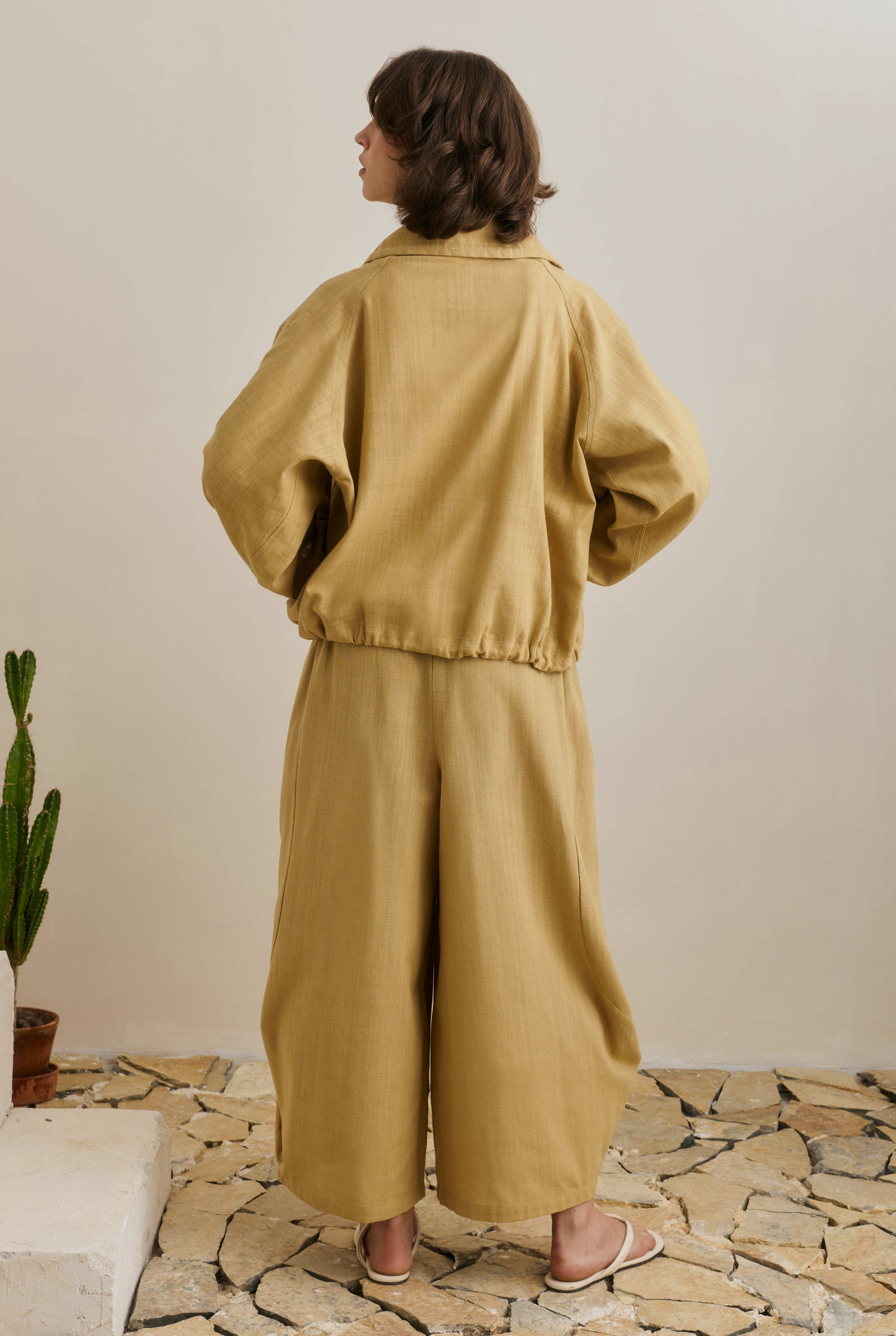 Pamuk Keten Bomber Ceket Açık Camel - 5