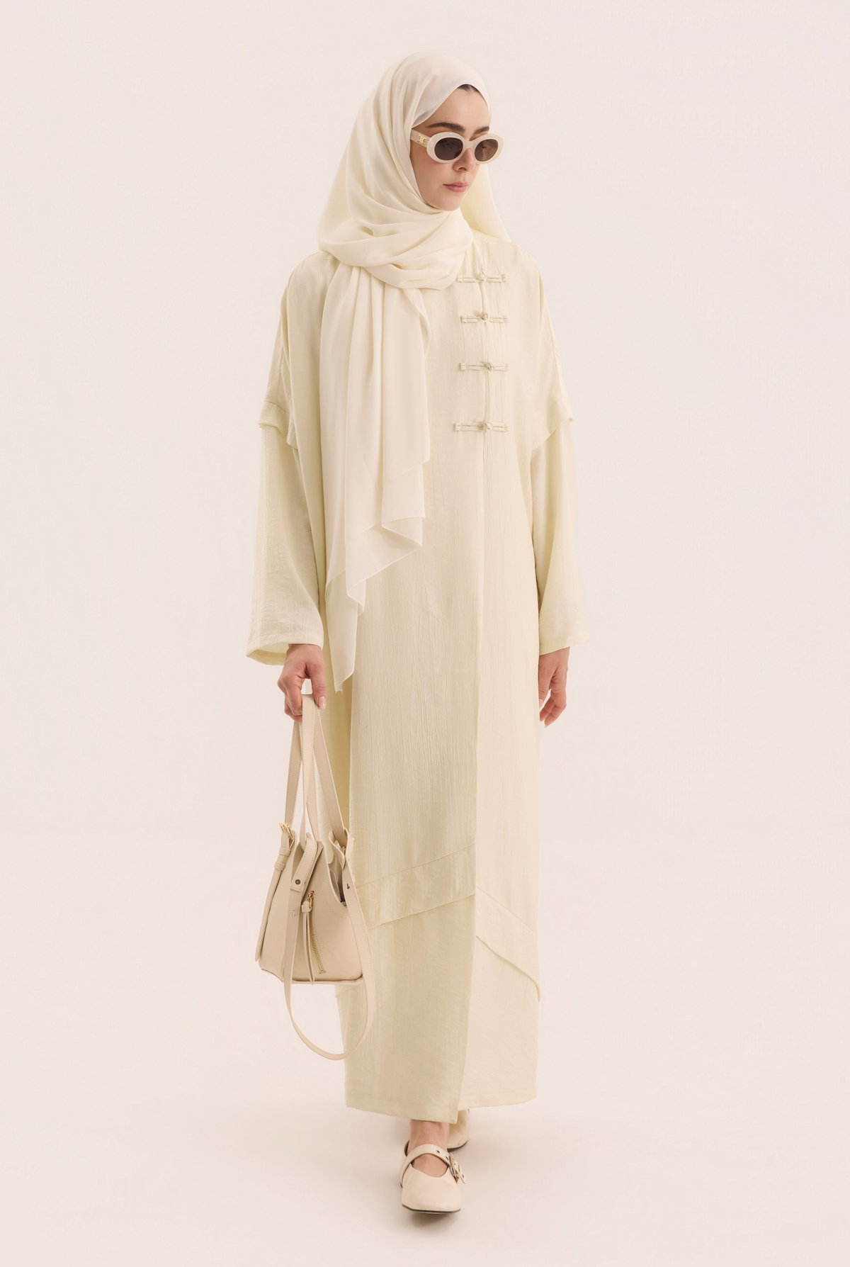 Aller Detailed Abaya Bone - HE-QA