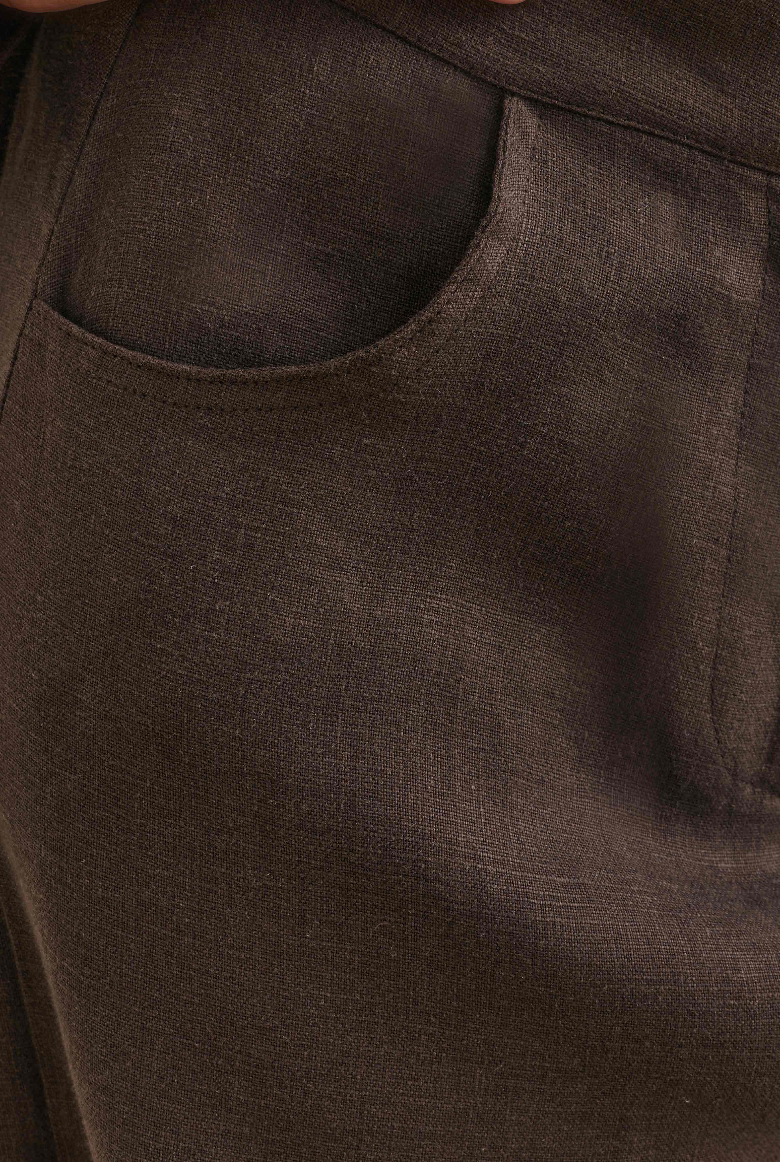 Midi Keten Pantolon Acı Kahve - 3