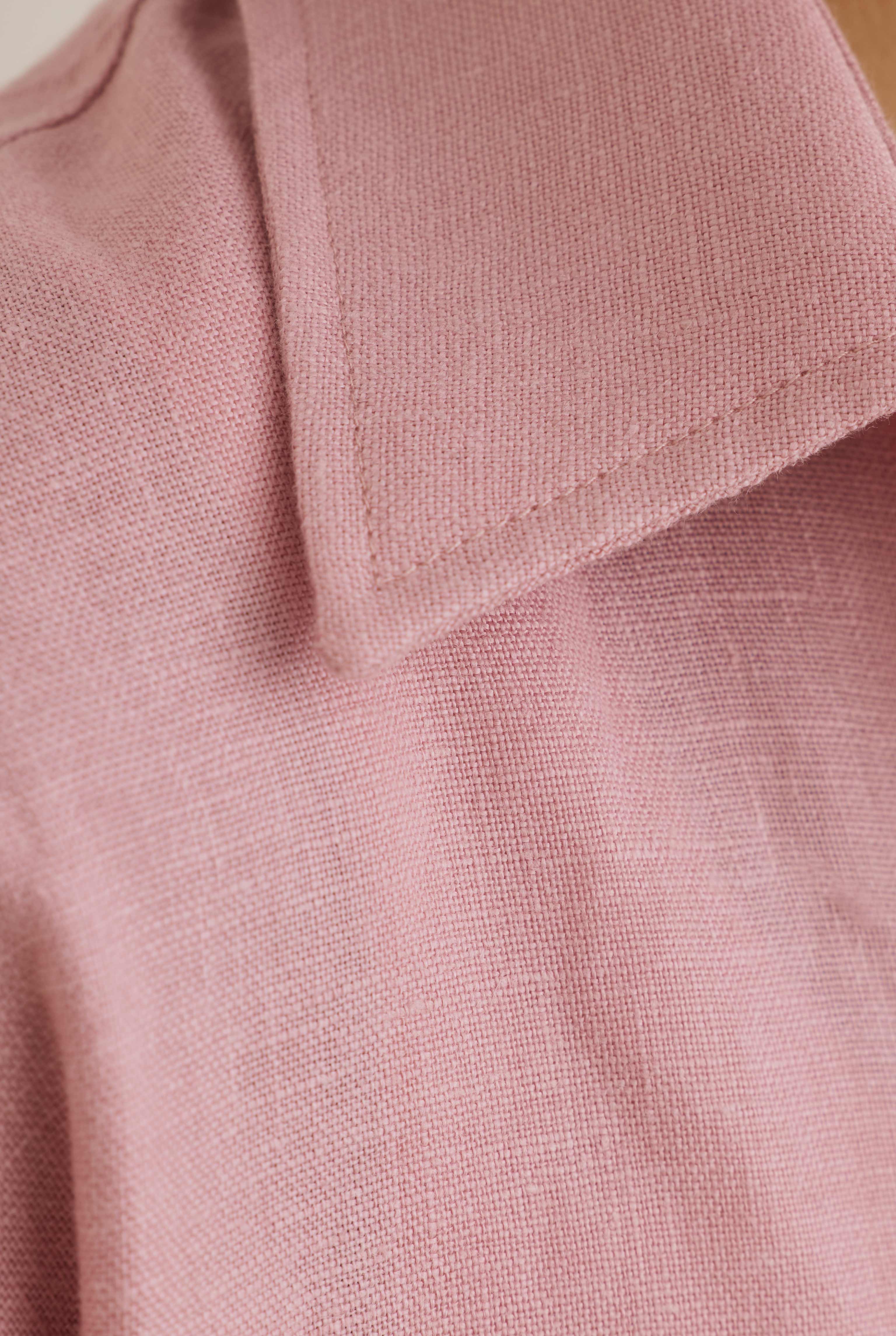 Basic Keten Gömlek Pastel Pembe - 6