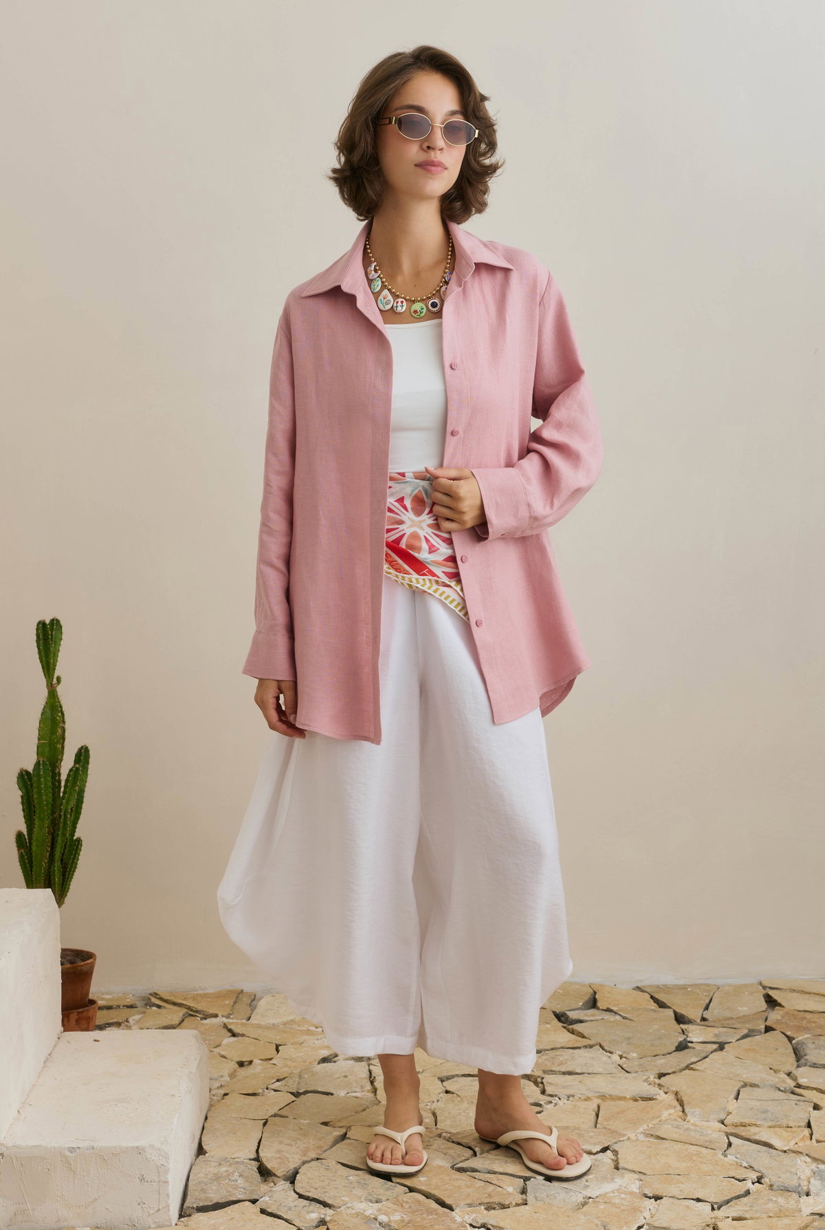 Basic Keten Gömlek Pastel Pembe - HE-QA