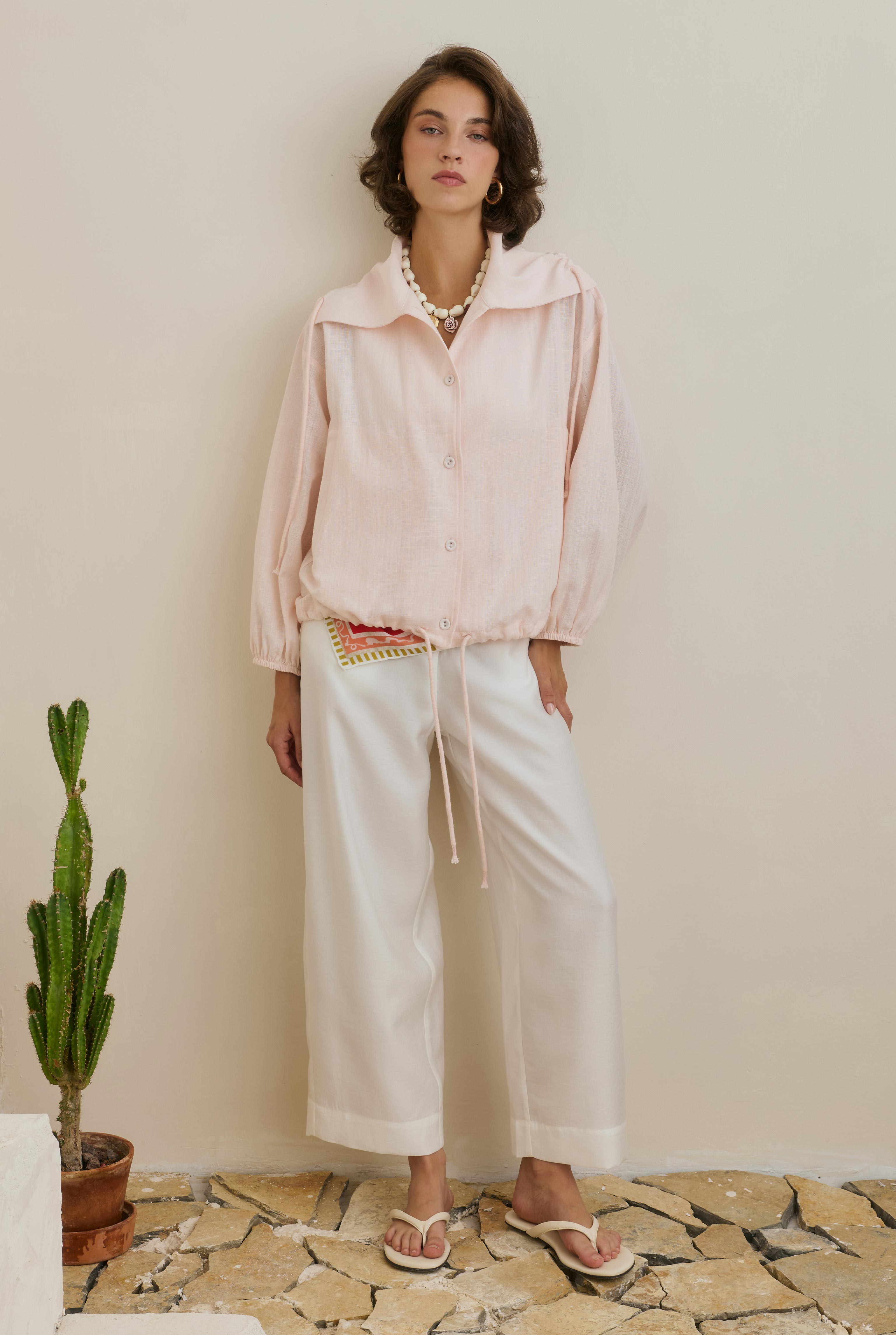 Pamuk Keten Bomber Ceket Soft Pembe - 2