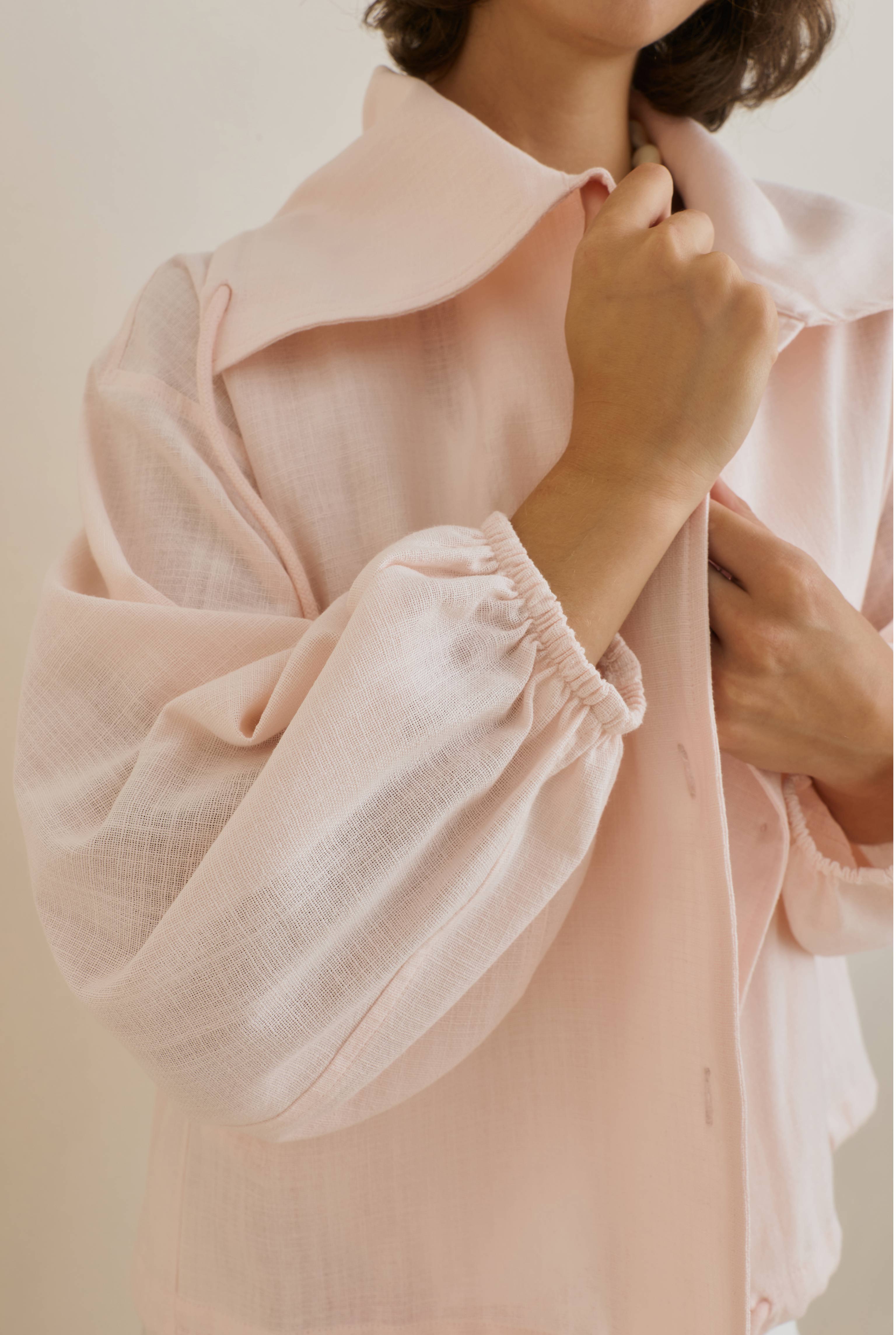 Pamuk Keten Bomber Ceket Soft Pembe - 5