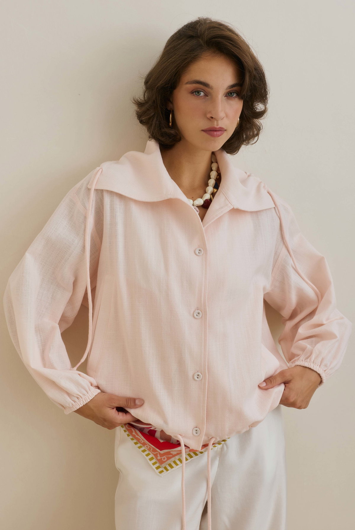 Pamuk Keten Bomber Ceket Soft Pembe - HE-QA