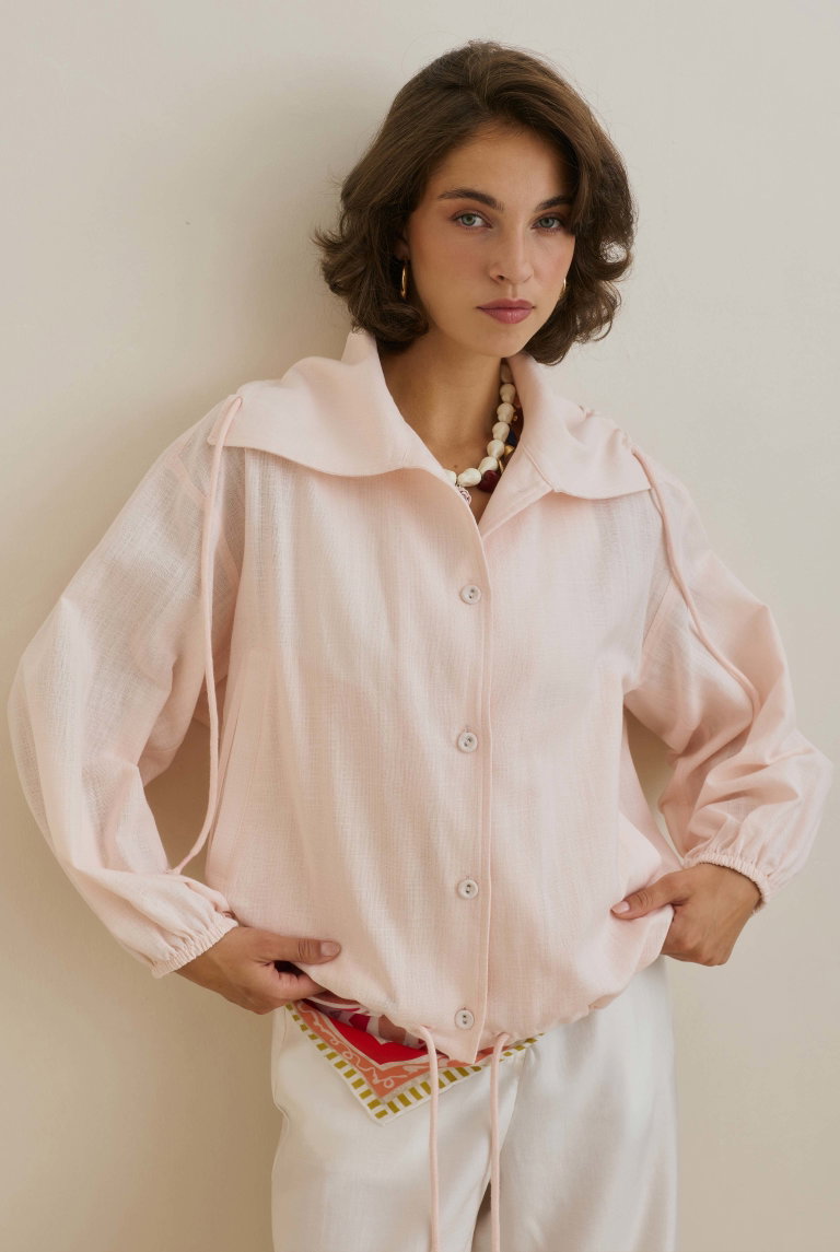 Pamuk Keten Bomber Ceket Soft Pembe - HE-QA