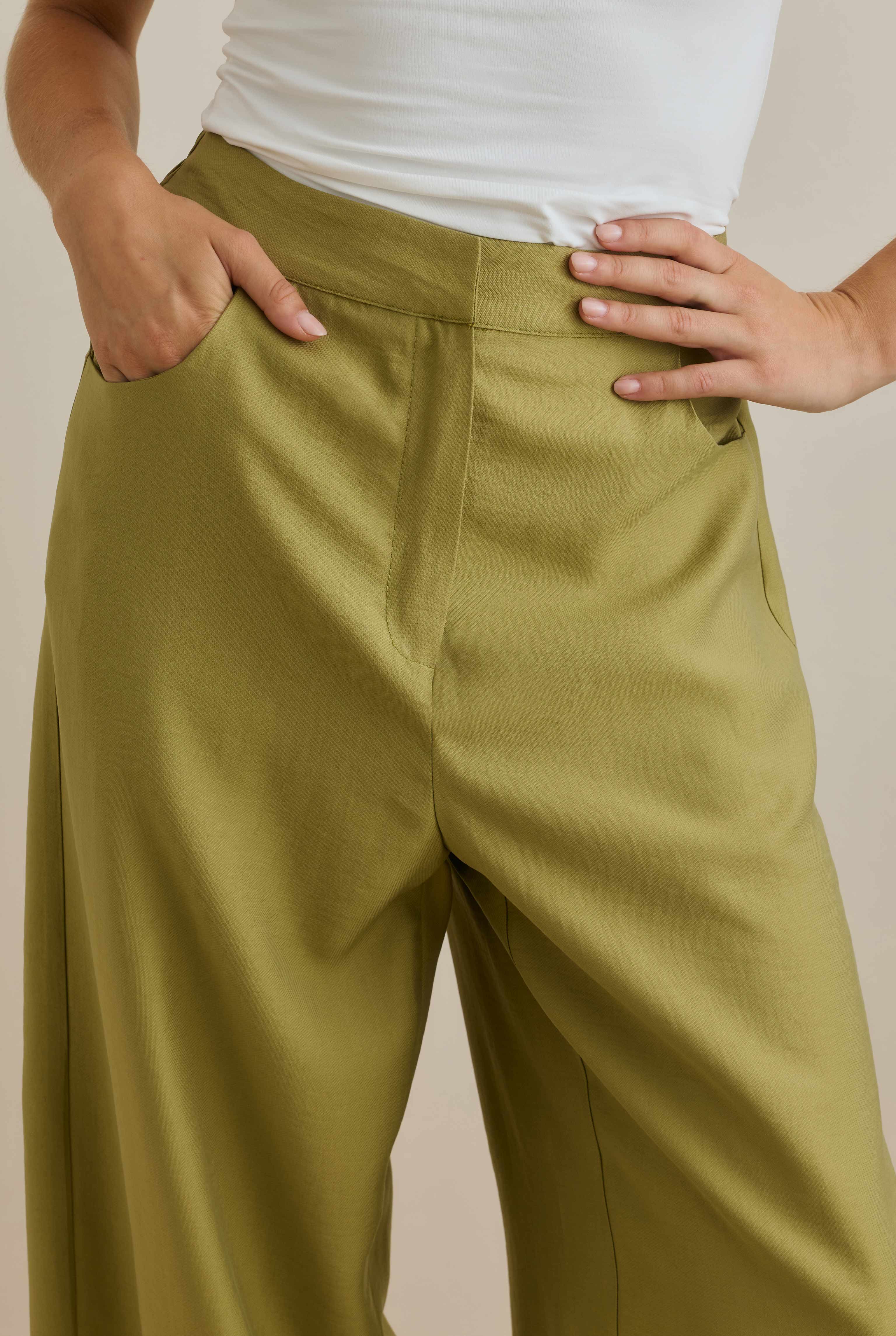 Midi Tensel Pantolon Yağ Yeşili - 3