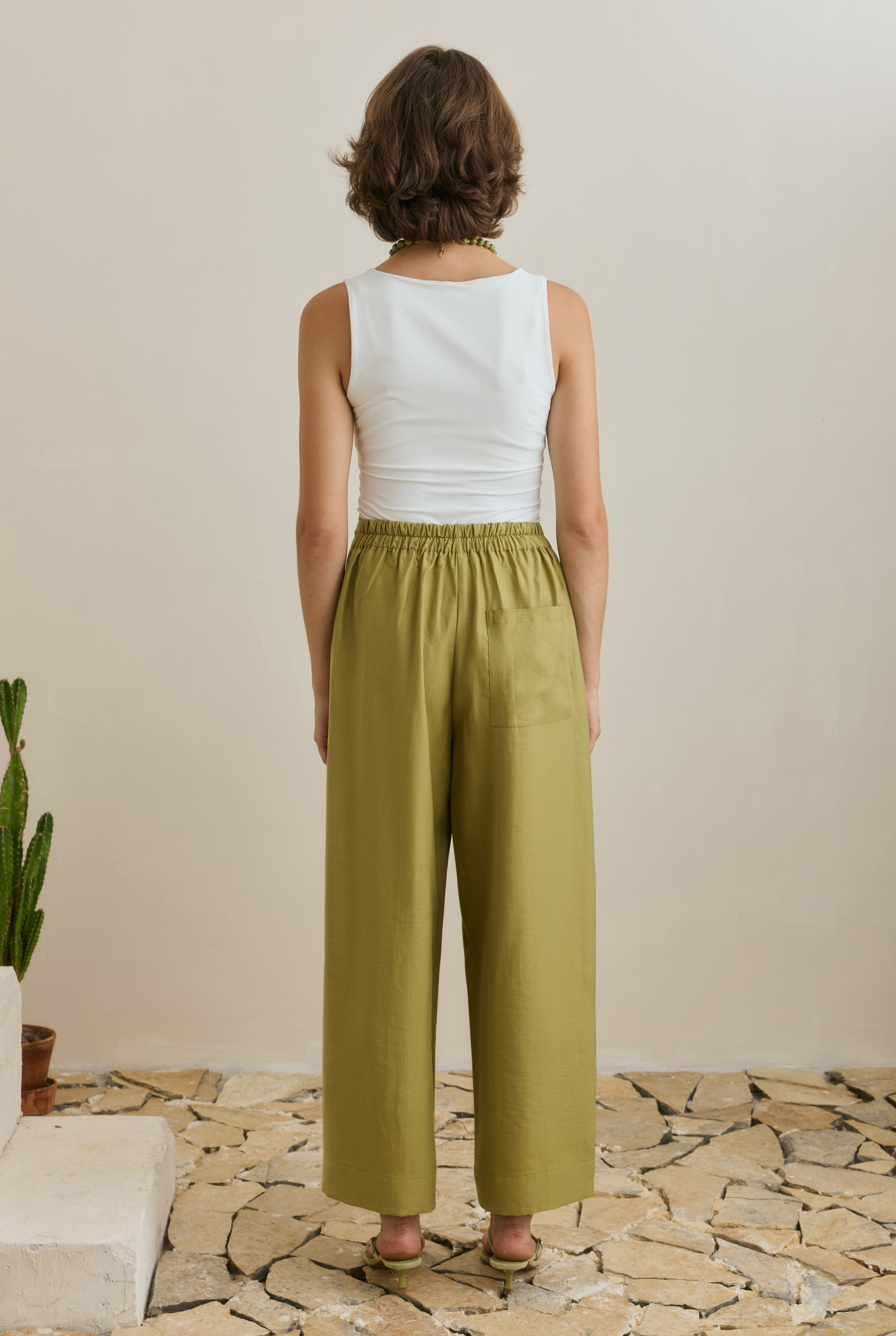 Midi Tensel Pantolon Yağ Yeşili - 5