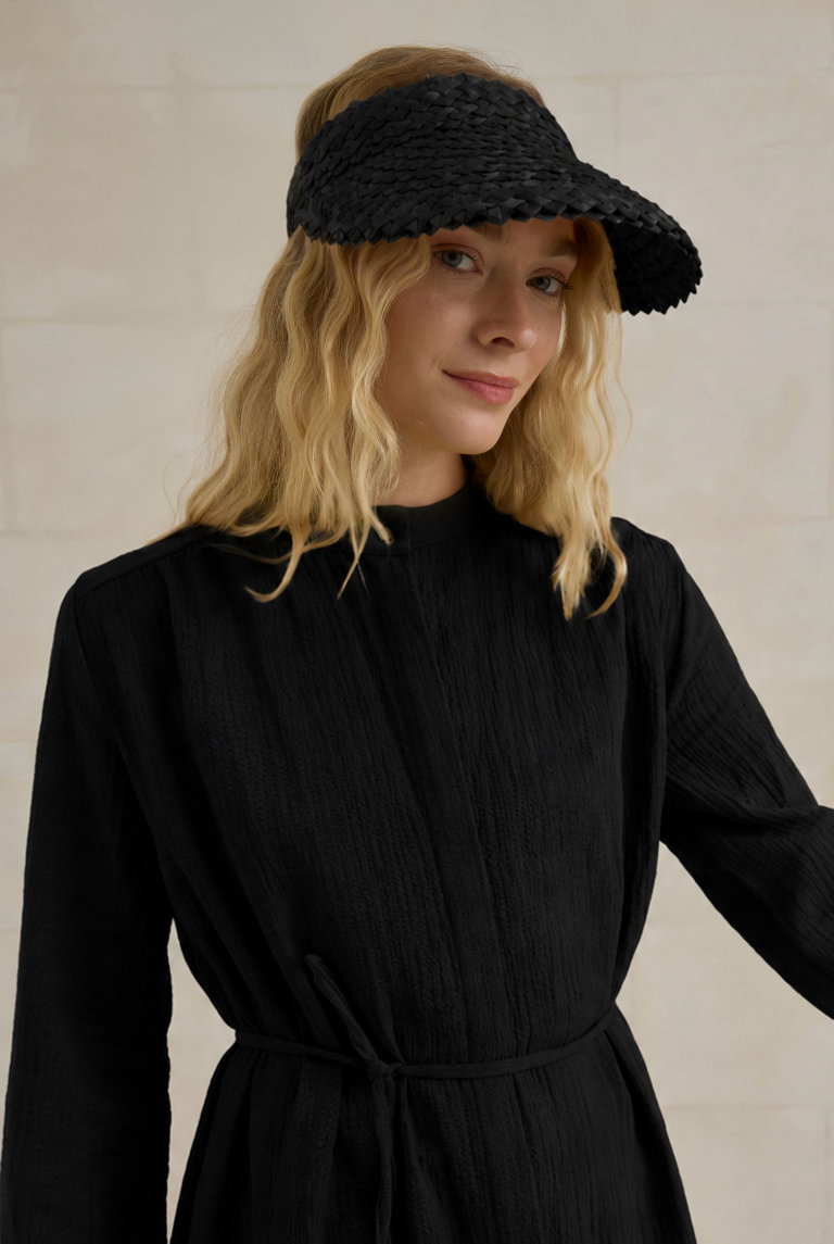 Straw Visor Hat Black 