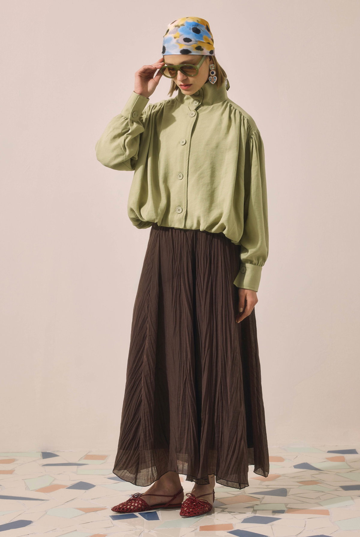 Tie Detail Layered Skirt Dark Brown - HE-QA